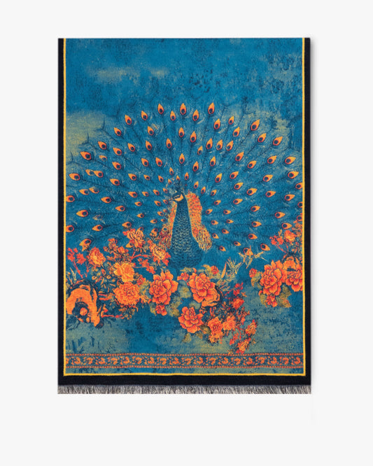 Peacock in Flower Bed Premium Scarf