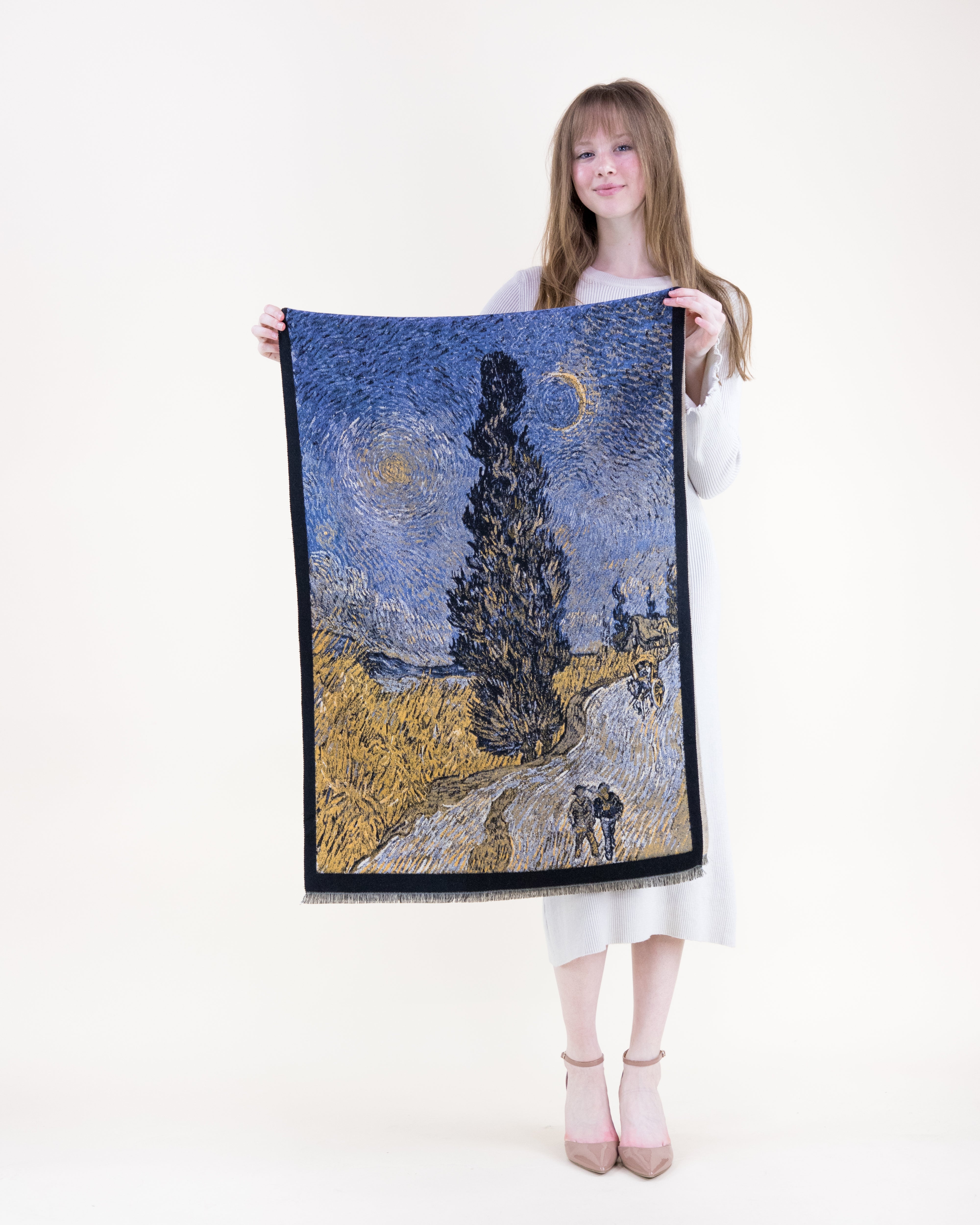 Road with Cypress and Star Premium Scarf - DENIM