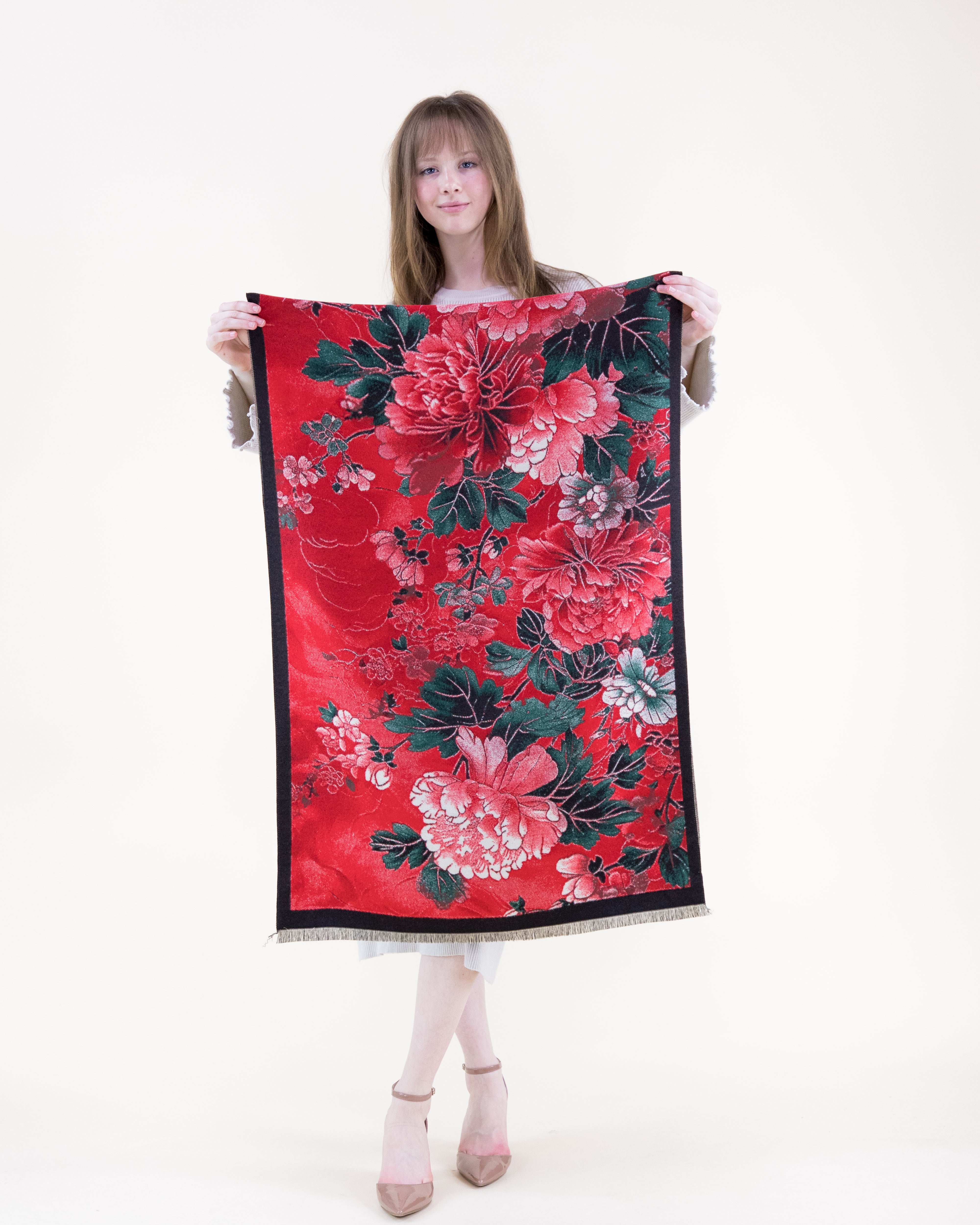 Imperial Peony Garden Premium Scarf - RED
