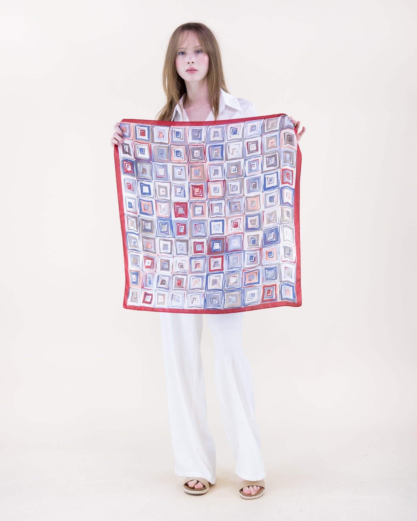 Multi Concentric Squares Satin Small Square Scarf