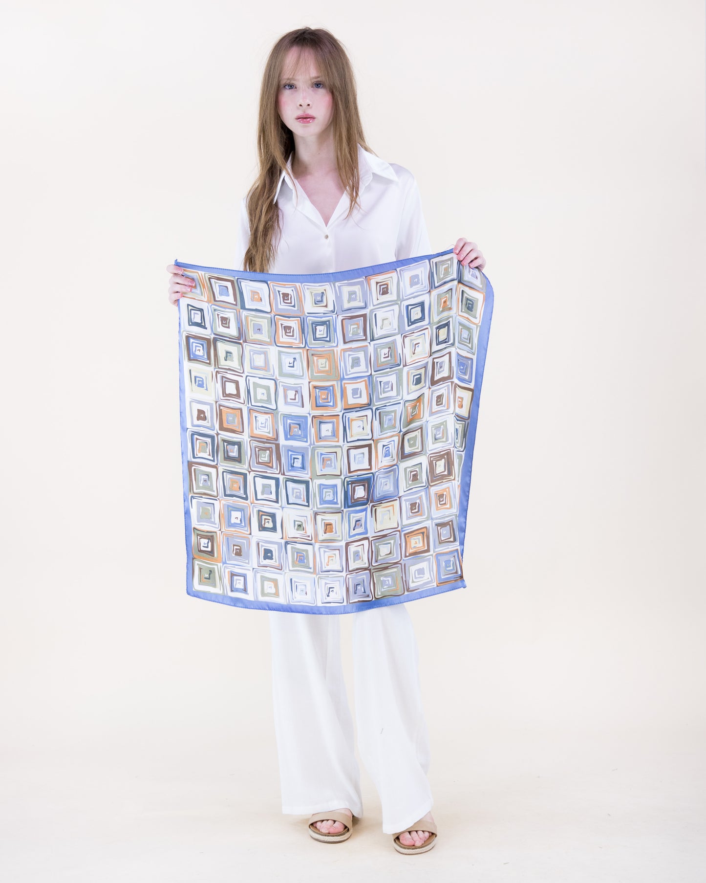 Multi Concentric Squares Satin Small Square Scarf