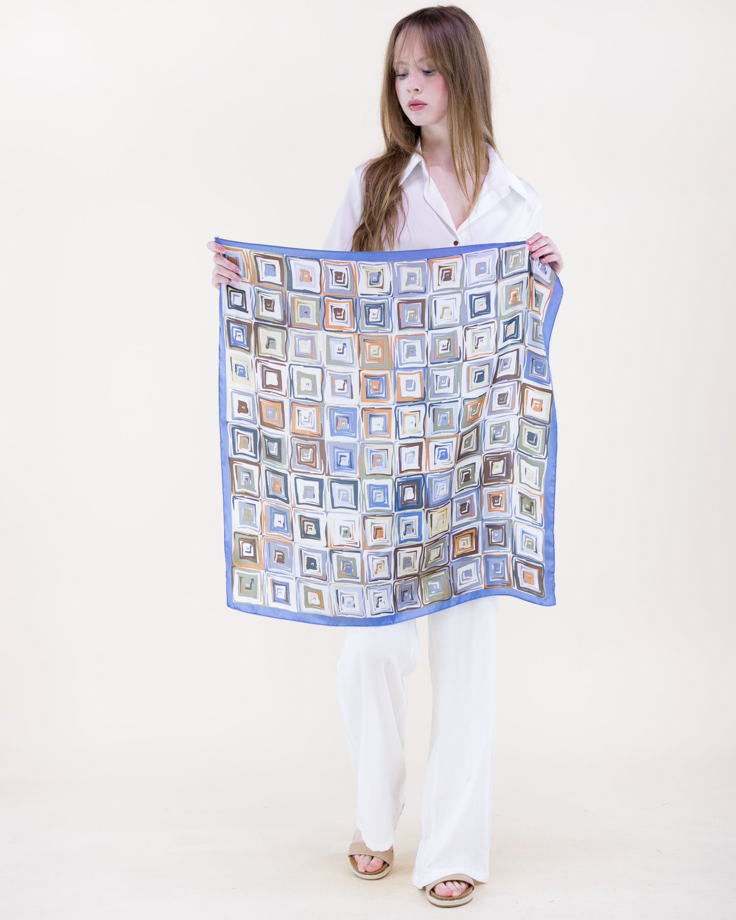 Multi Concentric Squares Satin Small Square Scarf