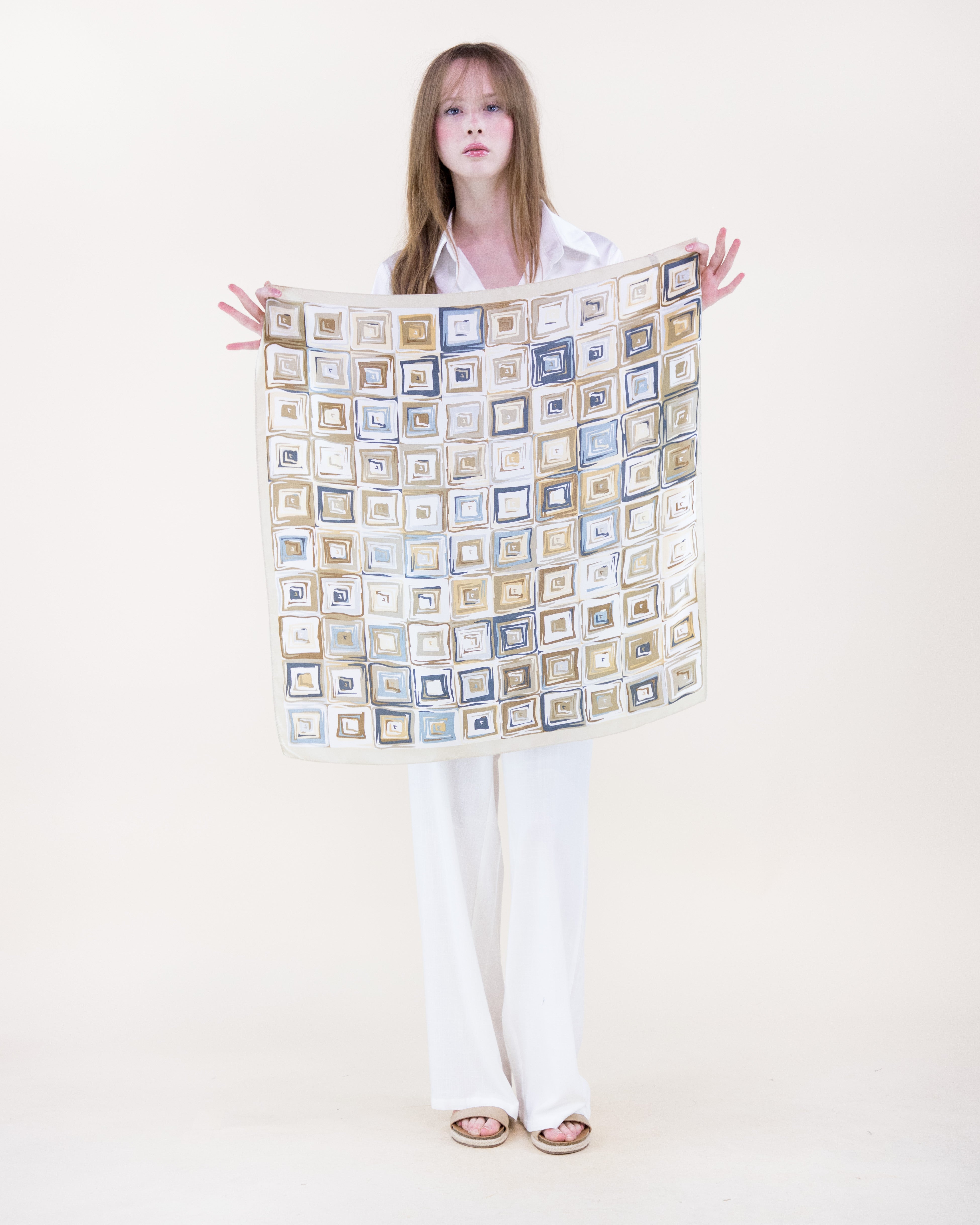 Multi Concentric Squares Satin Small Square Scarf