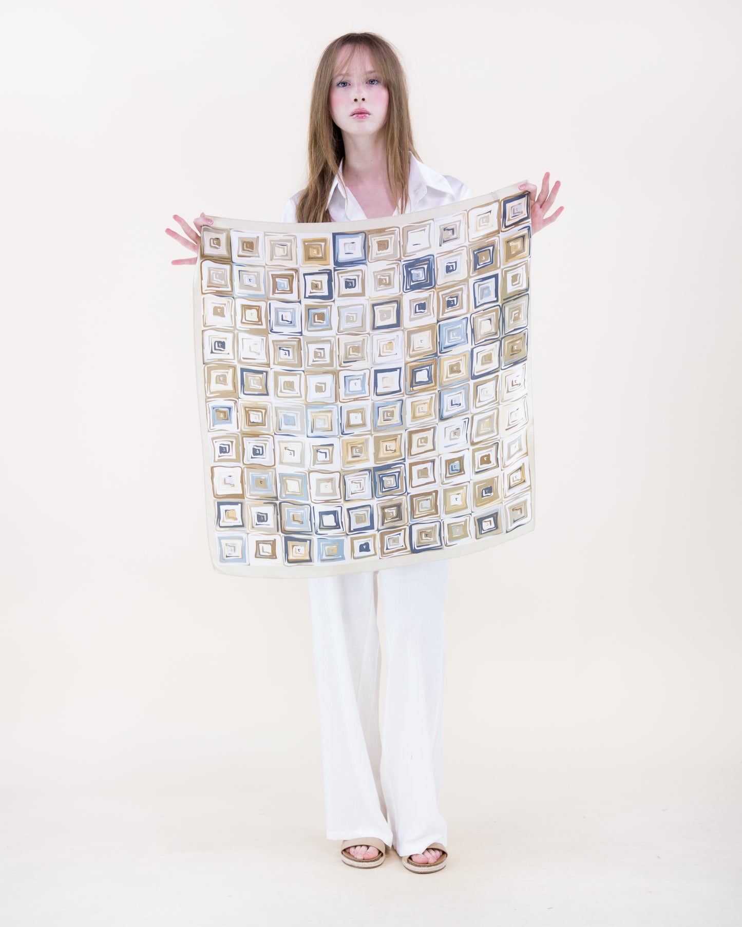 Multi Concentric Squares Satin Small Square Scarf