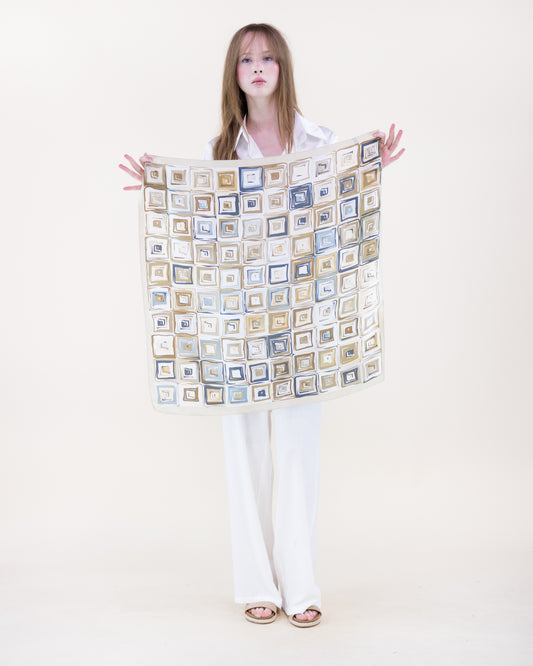 Multi Concentric Squares Satin Small Square Scarf