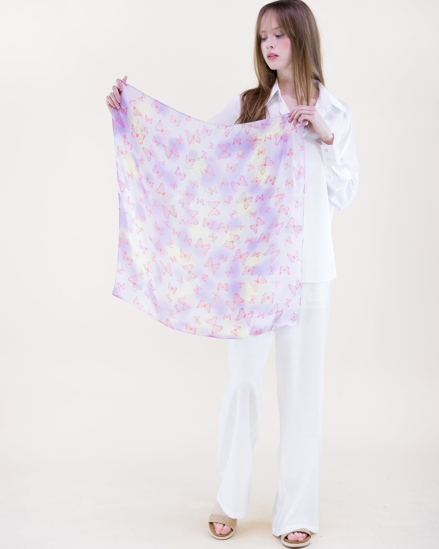 Butterfly Sky Dance Satin Small Square Scarf