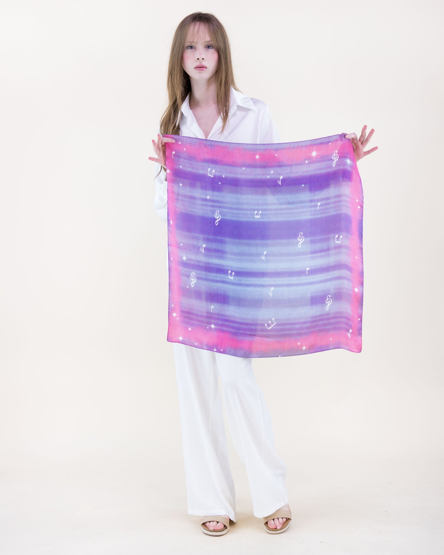 Pixel Dots Treble Clef Satin Small Square Scarf