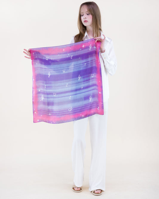Pixel Dots Treble Clef Satin Small Square Scarf
