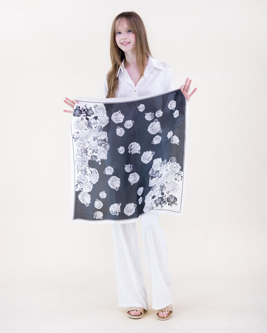 Monochrome Roses Satin Small Square Scarf