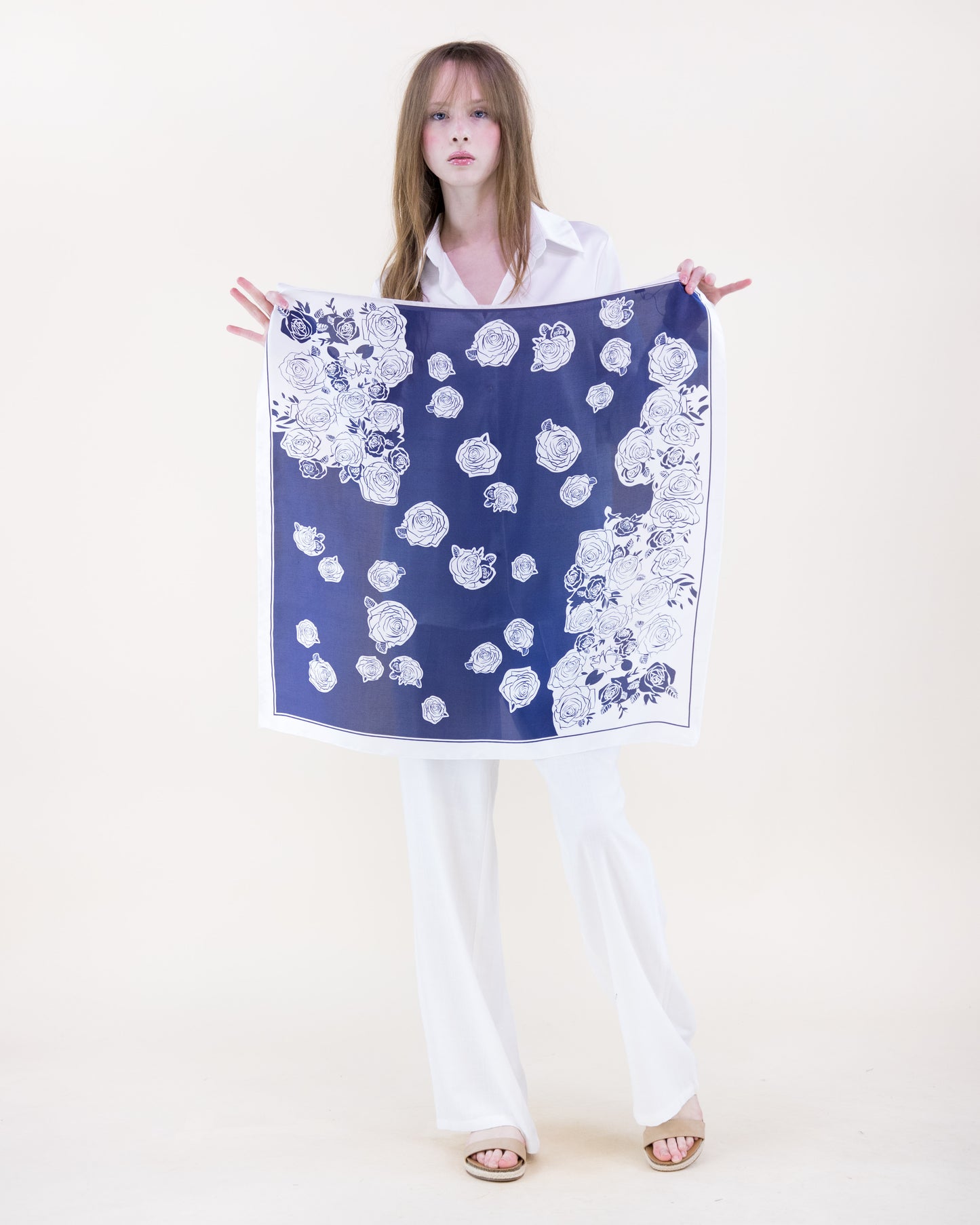 Monochrome Roses Satin Small Square Scarf