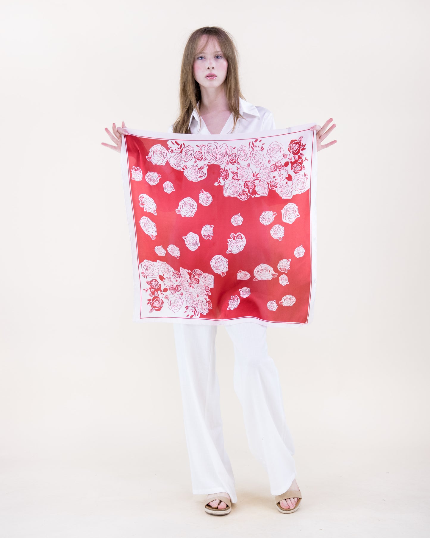 Monochrome Roses Satin Small Square Scarf