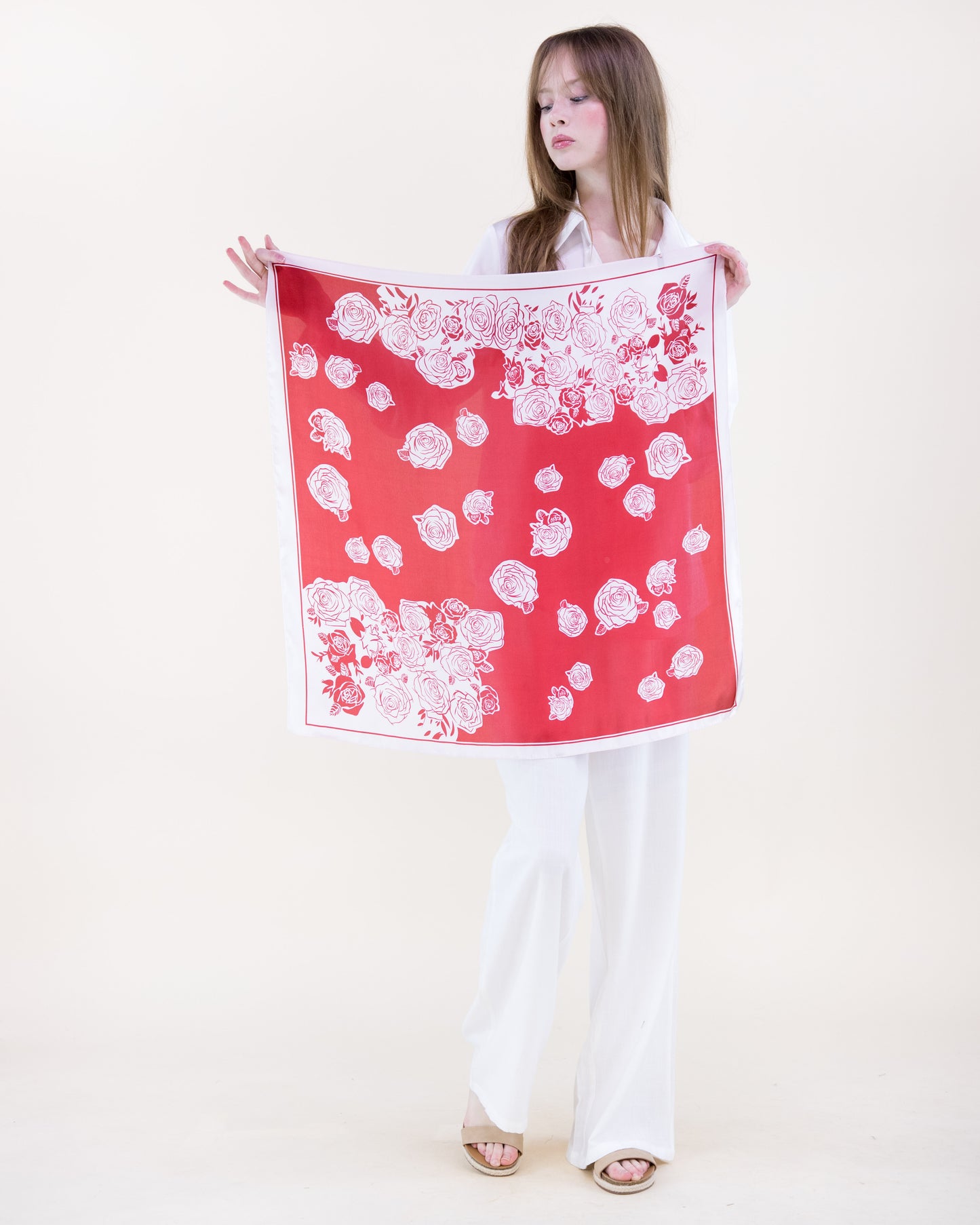 Monochrome Roses Satin Small Square Scarf