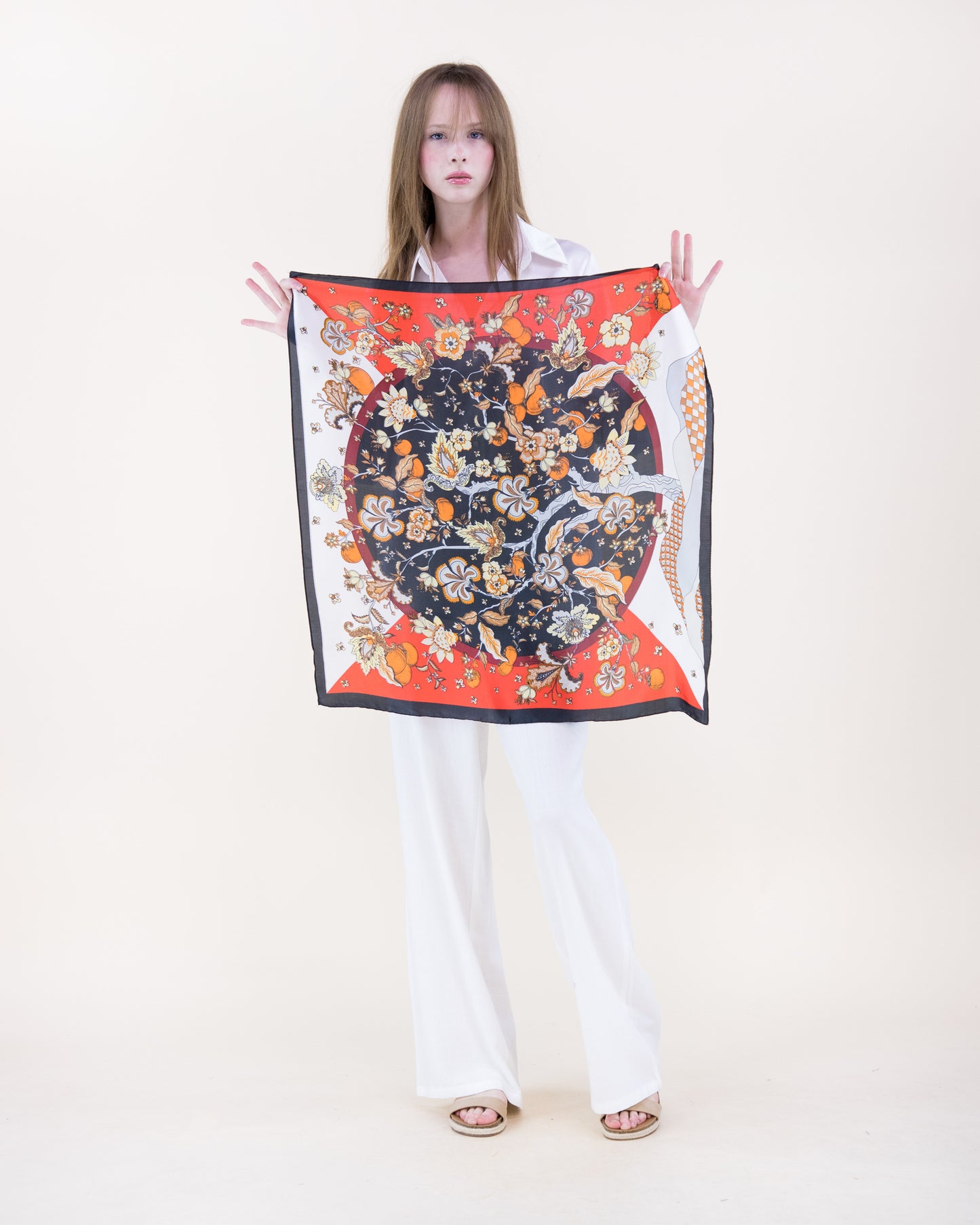 Folk Florals Satin Small Square Scarf