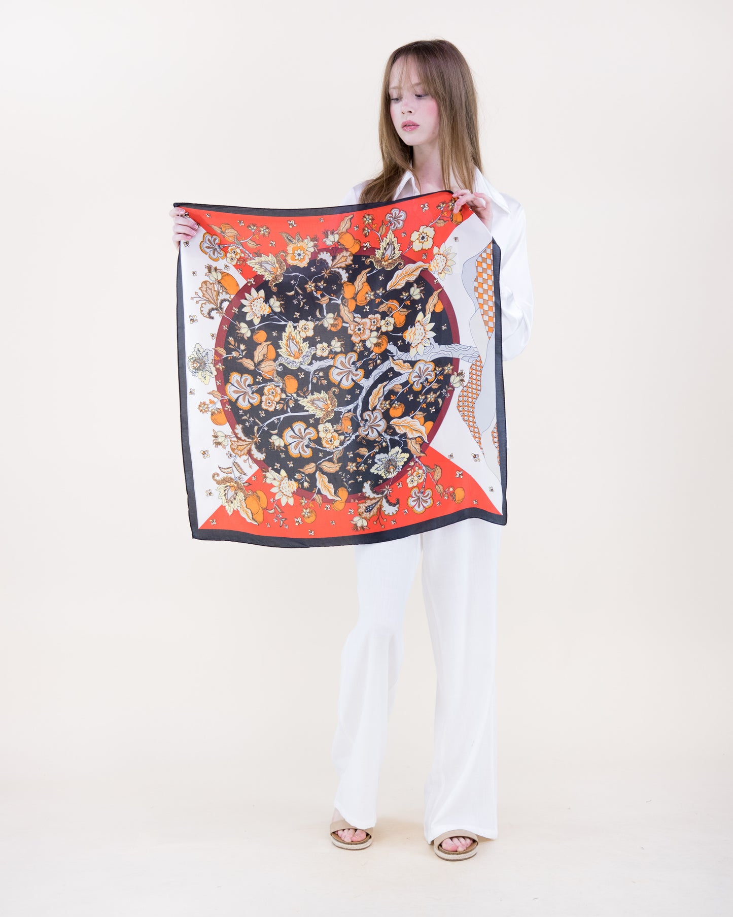 Folk Florals Satin Small Square Scarf