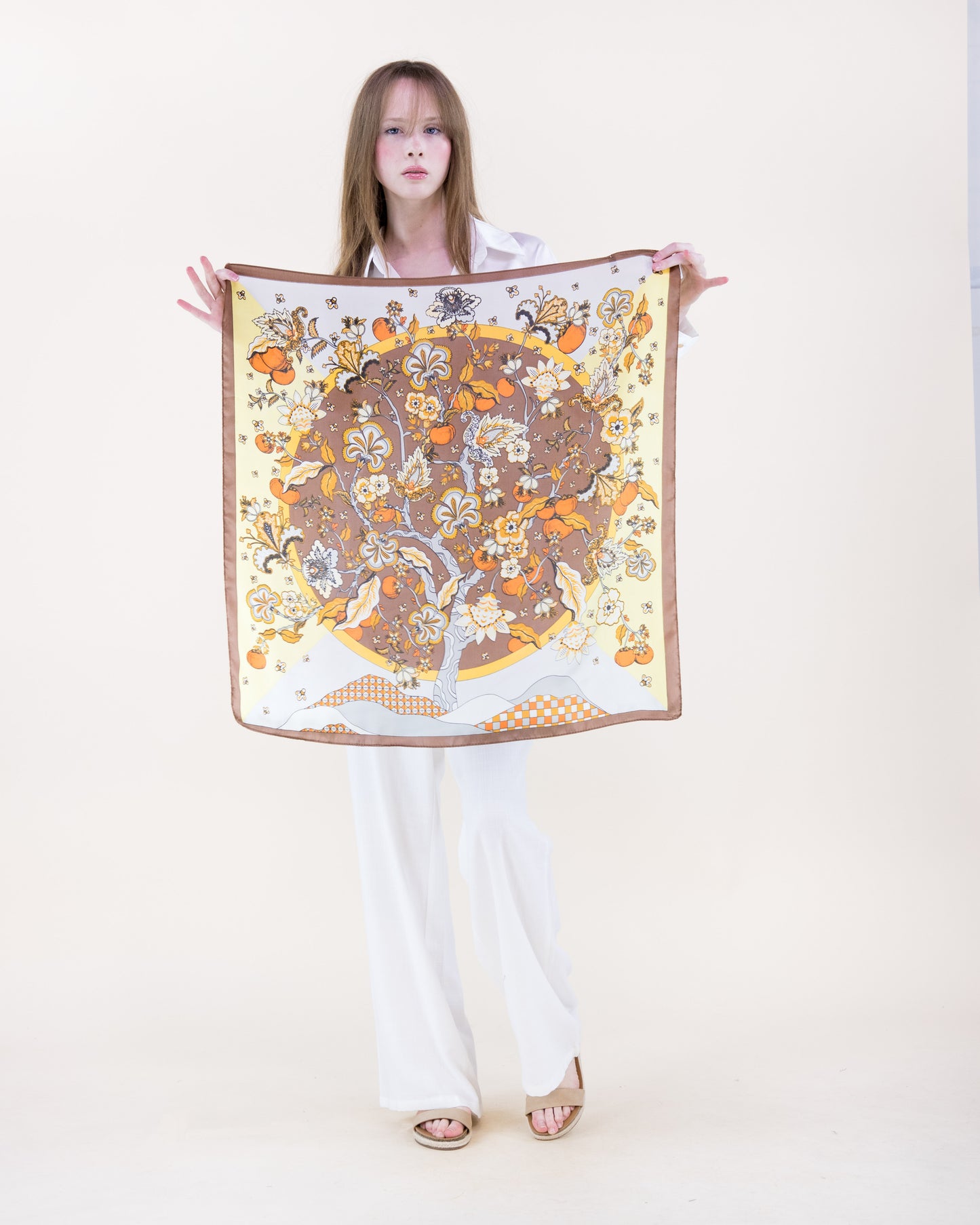 Folk Florals Satin Small Square Scarf