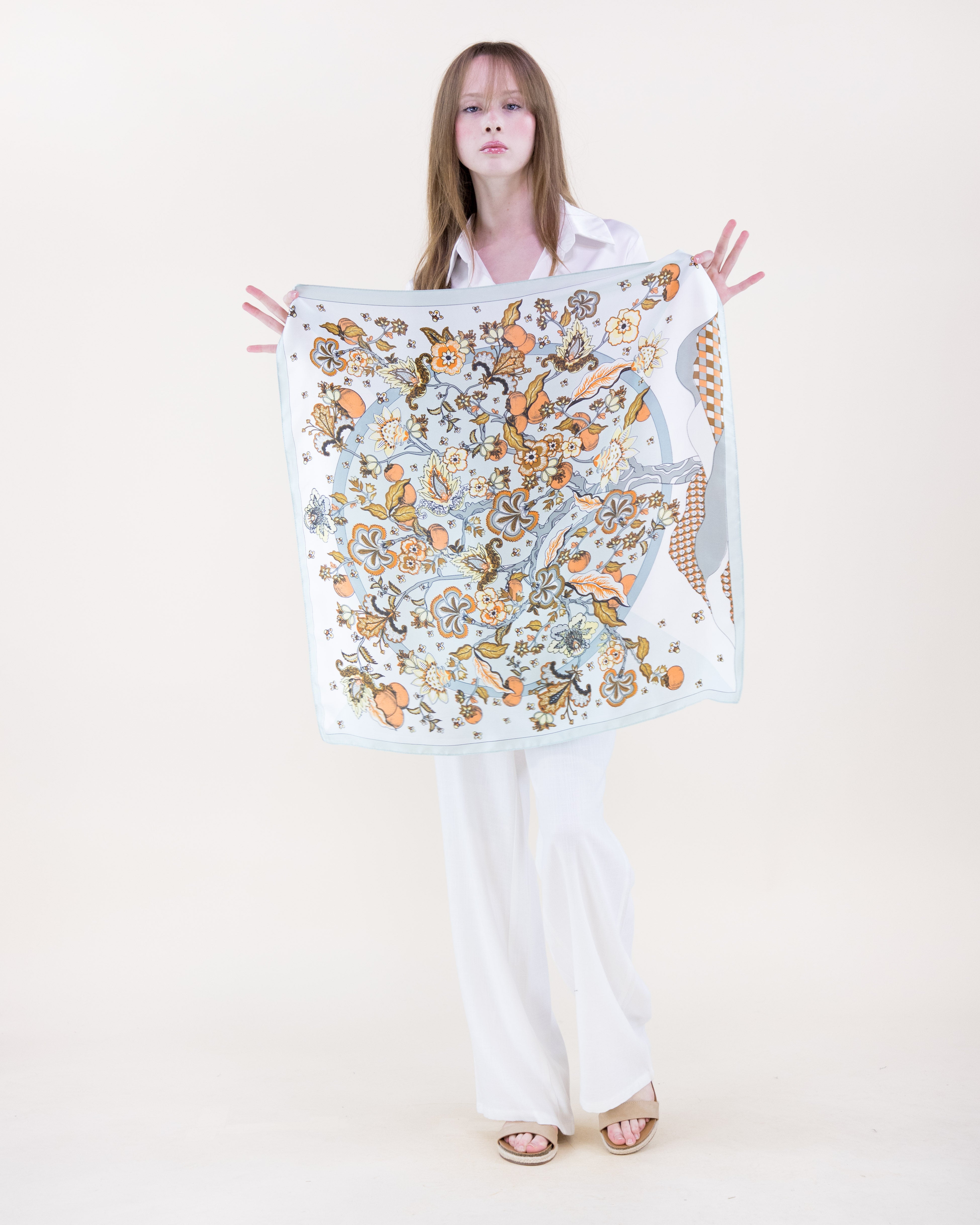 Folk Florals Satin Small Square Scarf