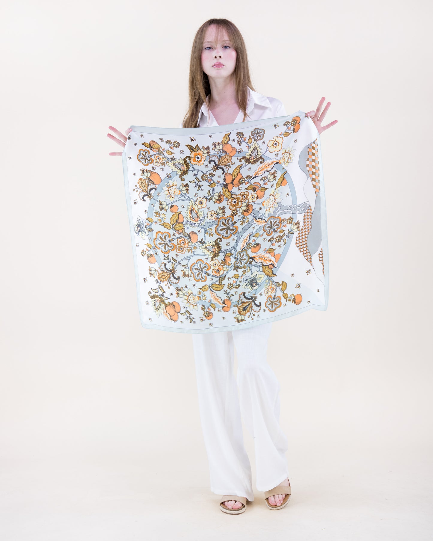 Folk Florals Satin Small Square Scarf