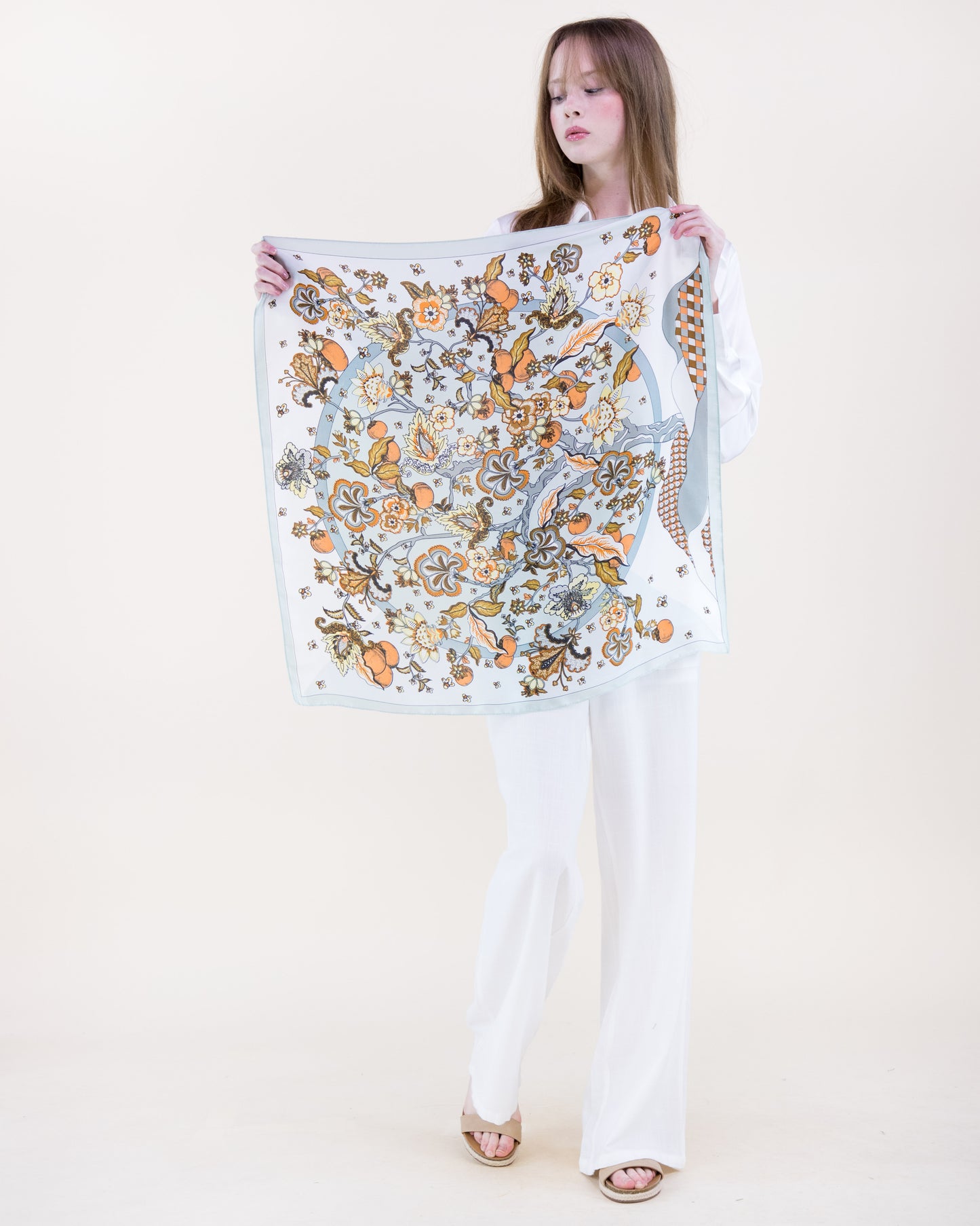 Folk Florals Satin Small Square Scarf
