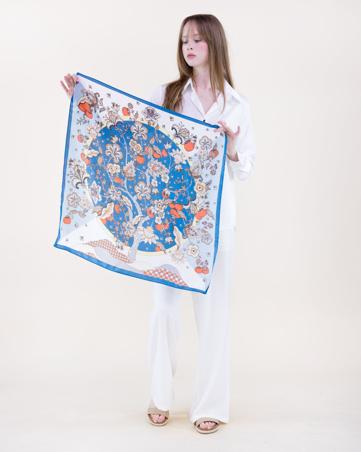 Folk Florals Satin Small Square Scarf