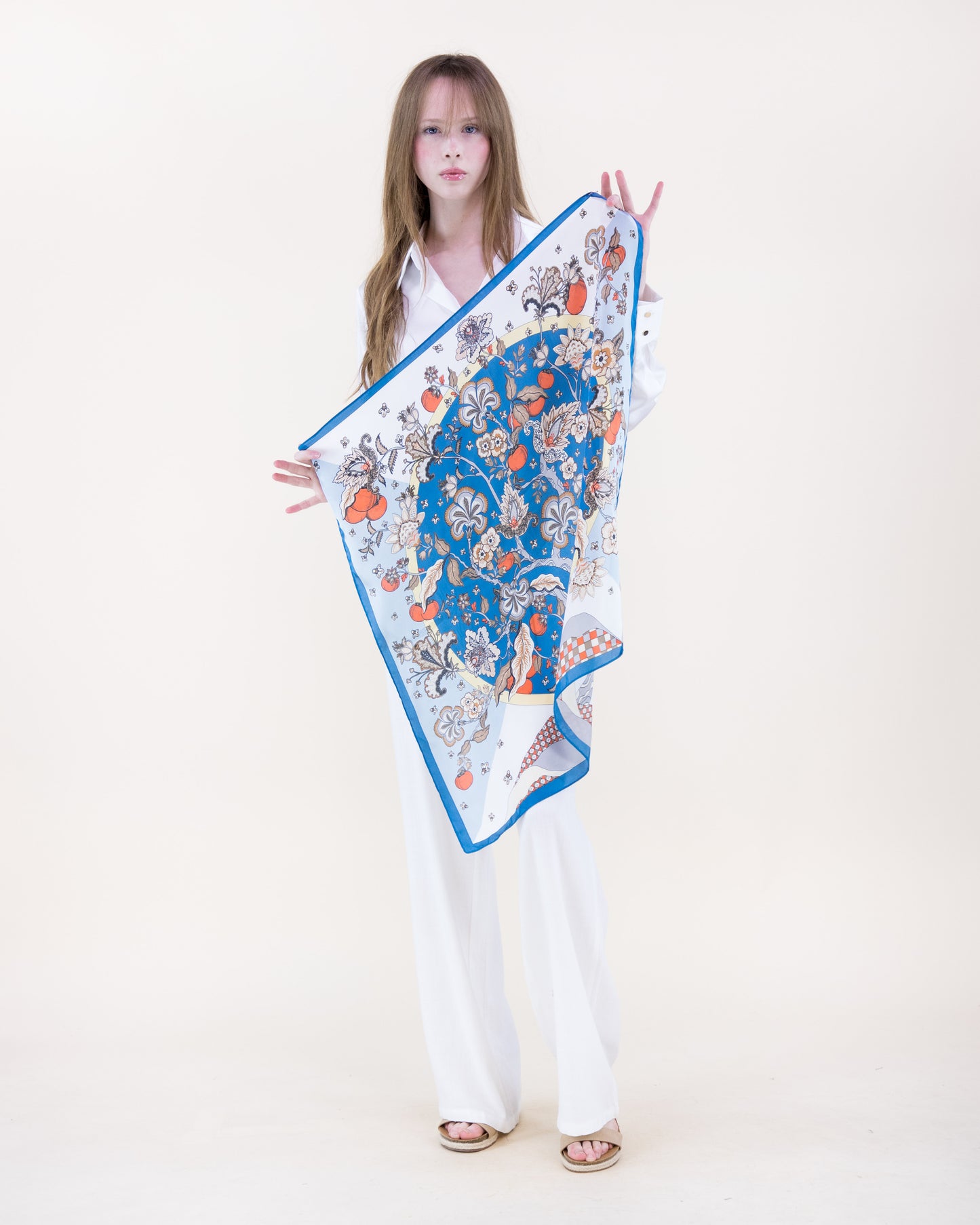 Folk Florals Satin Small Square Scarf
