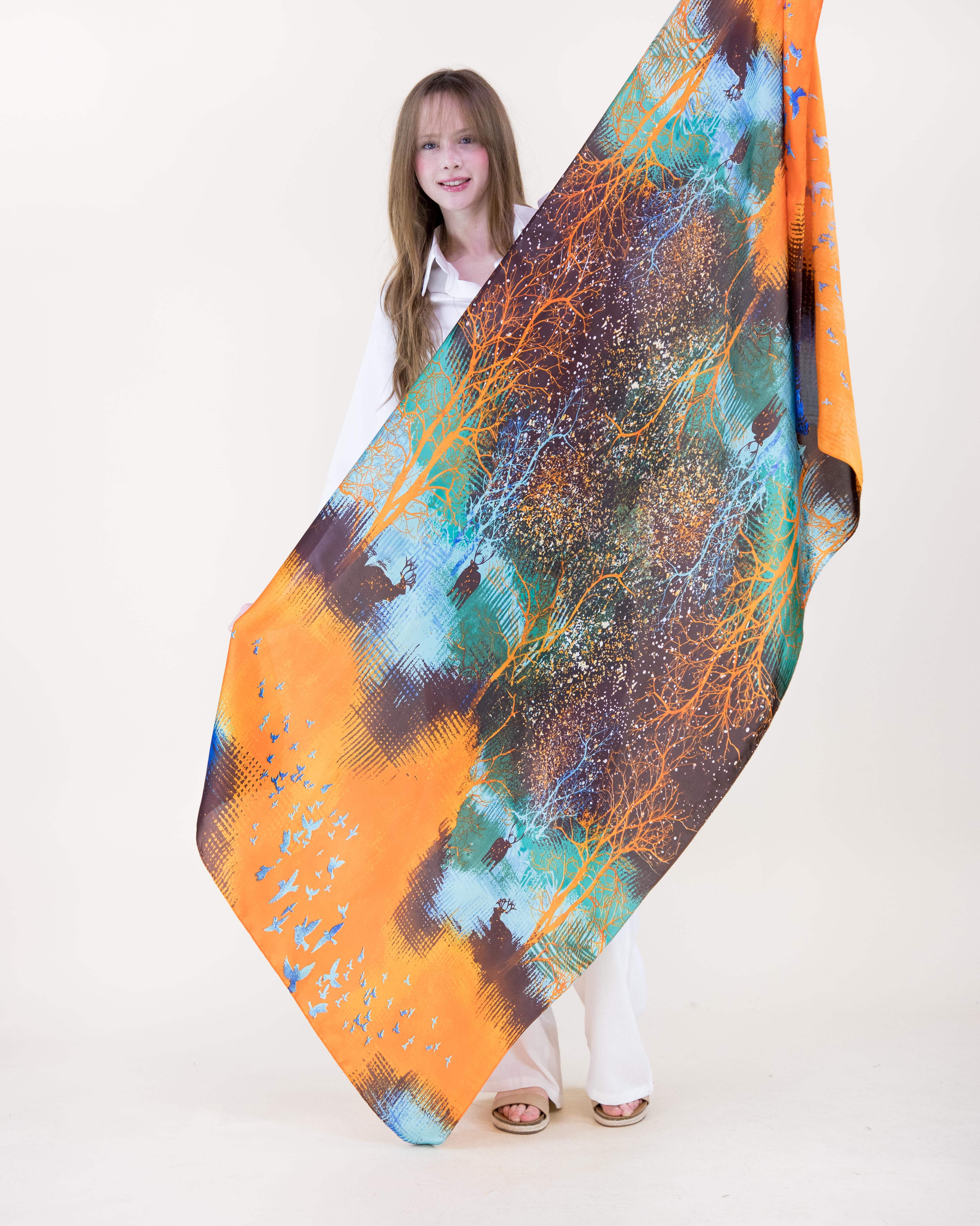 Inverse Forest Dream Satin Long Scarf