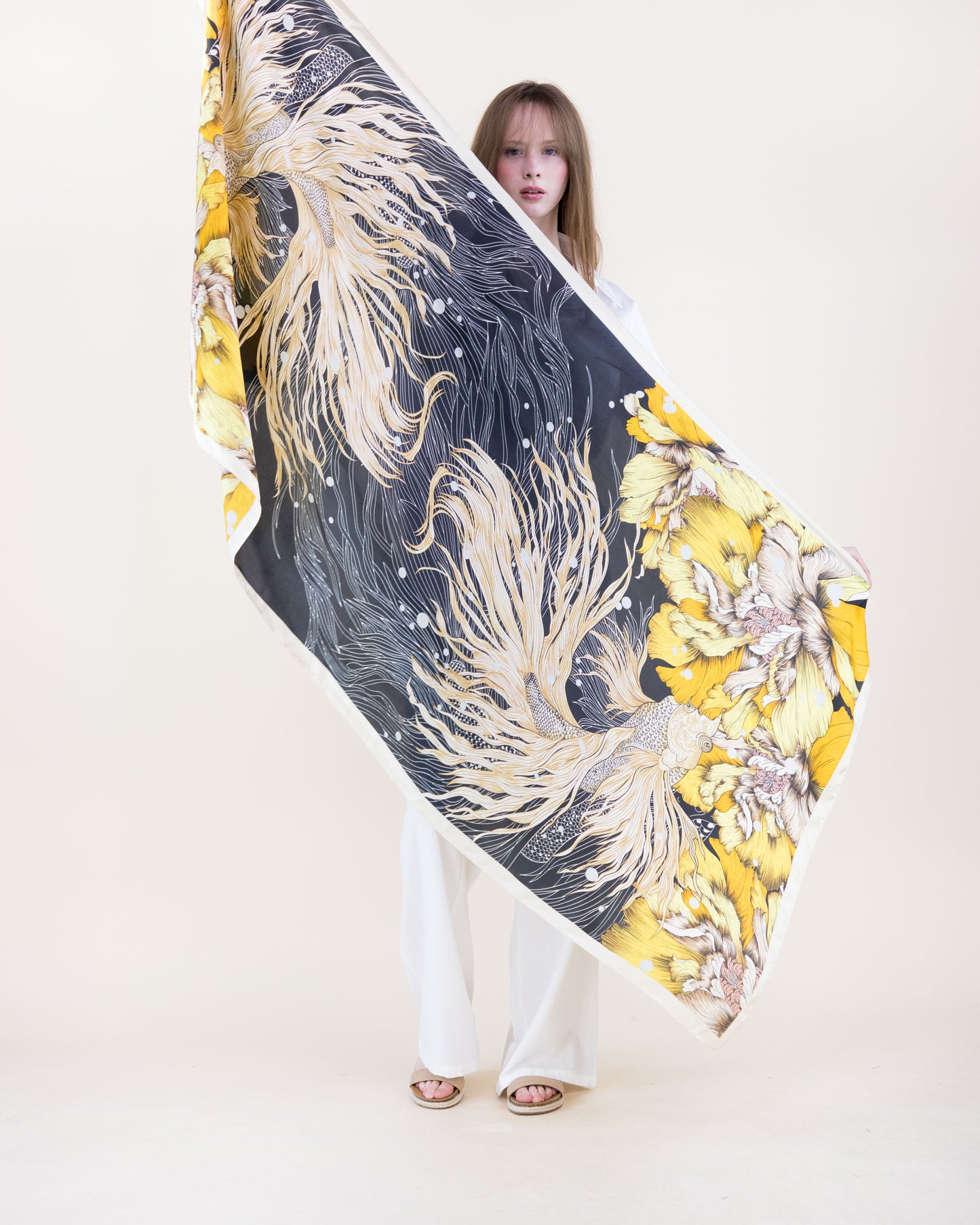 Koi Floral Satin Long Scarf