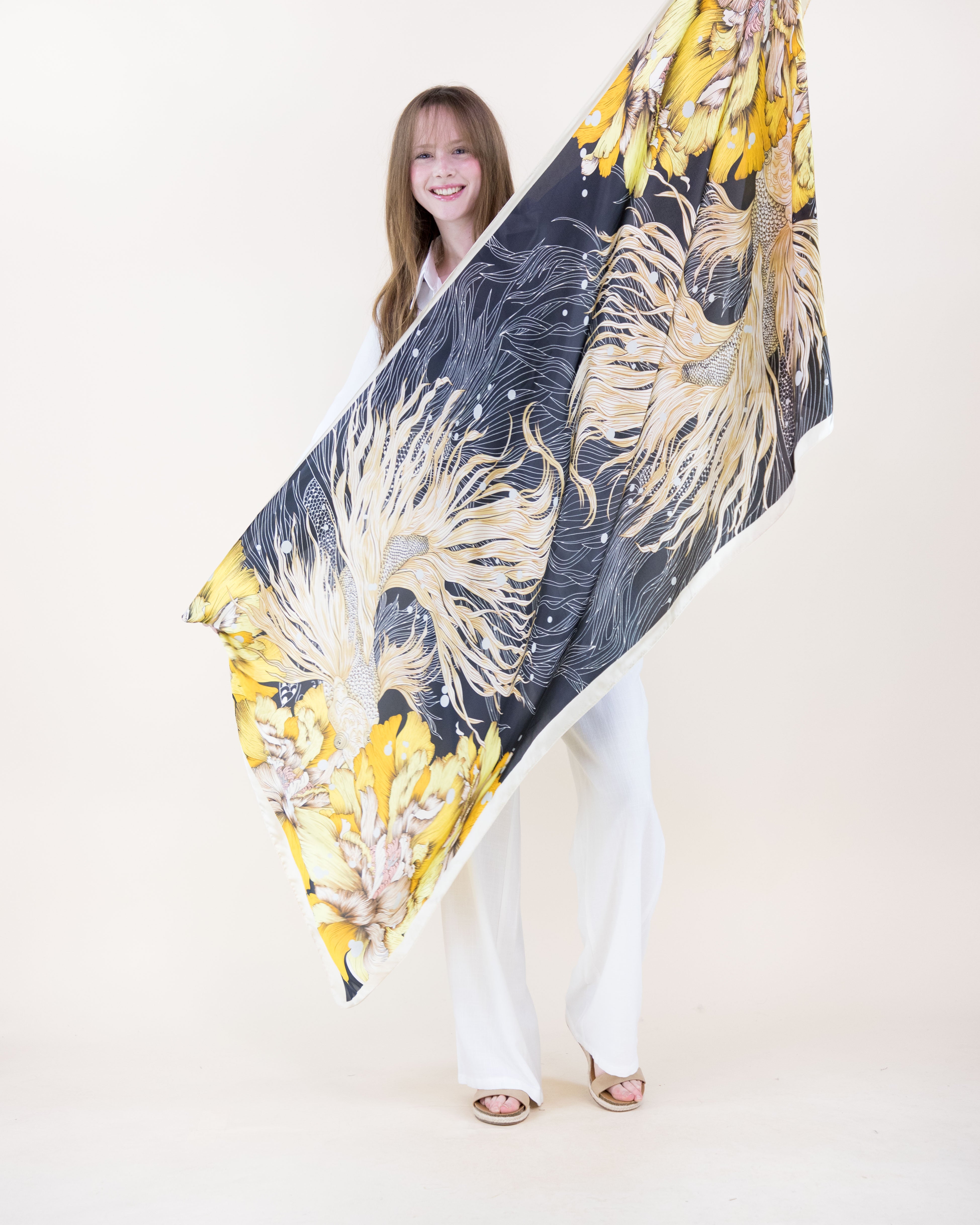 Koi Floral Satin Long Scarf