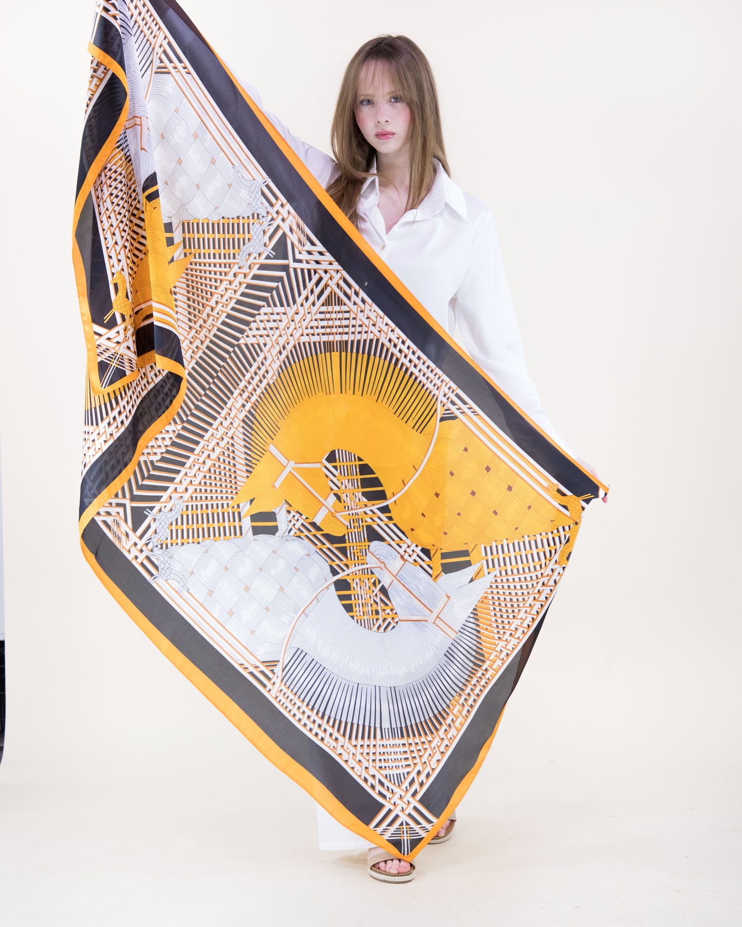 Lattice Horse Satin Long Scarf