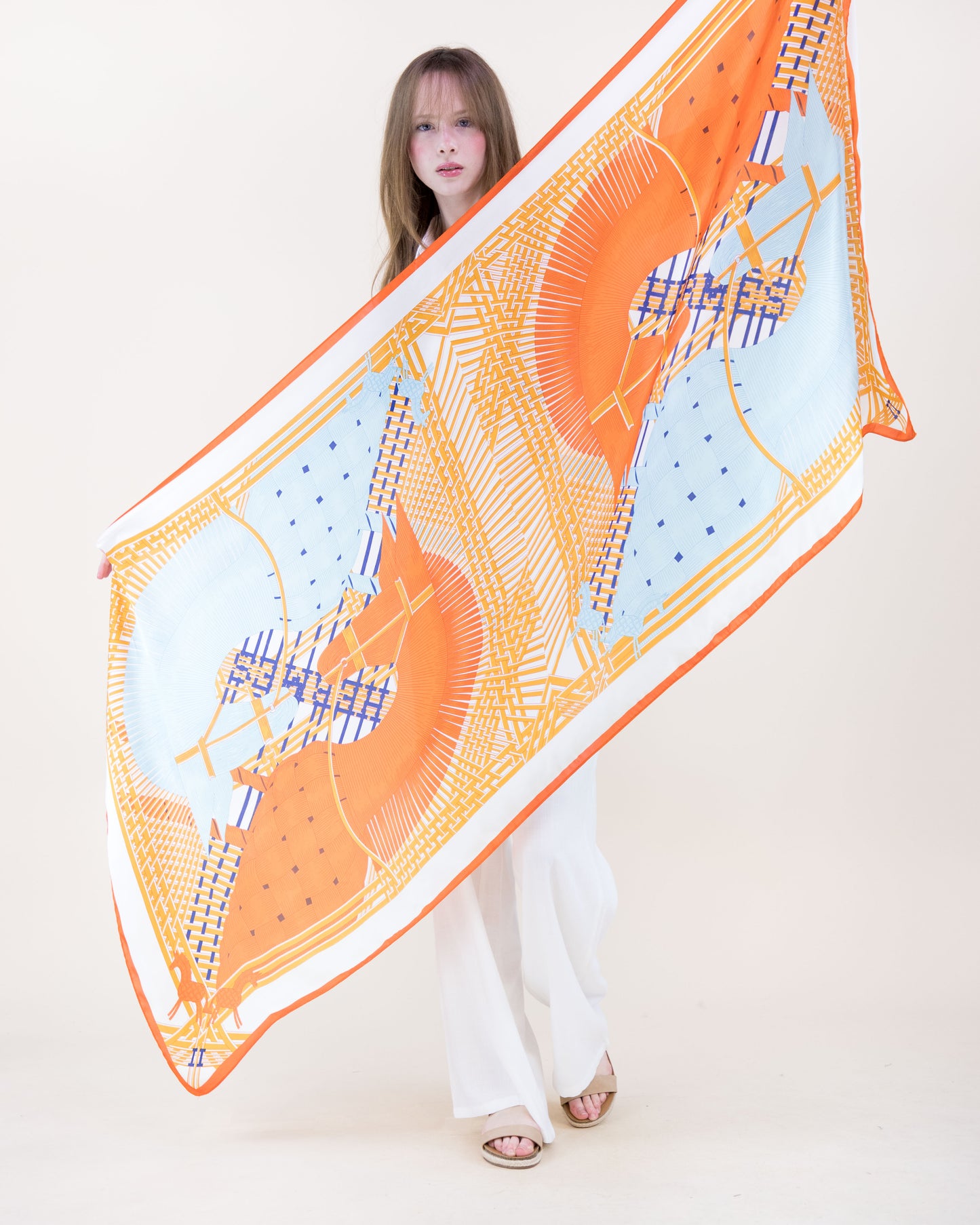 Lattice Horse Satin Long Scarf