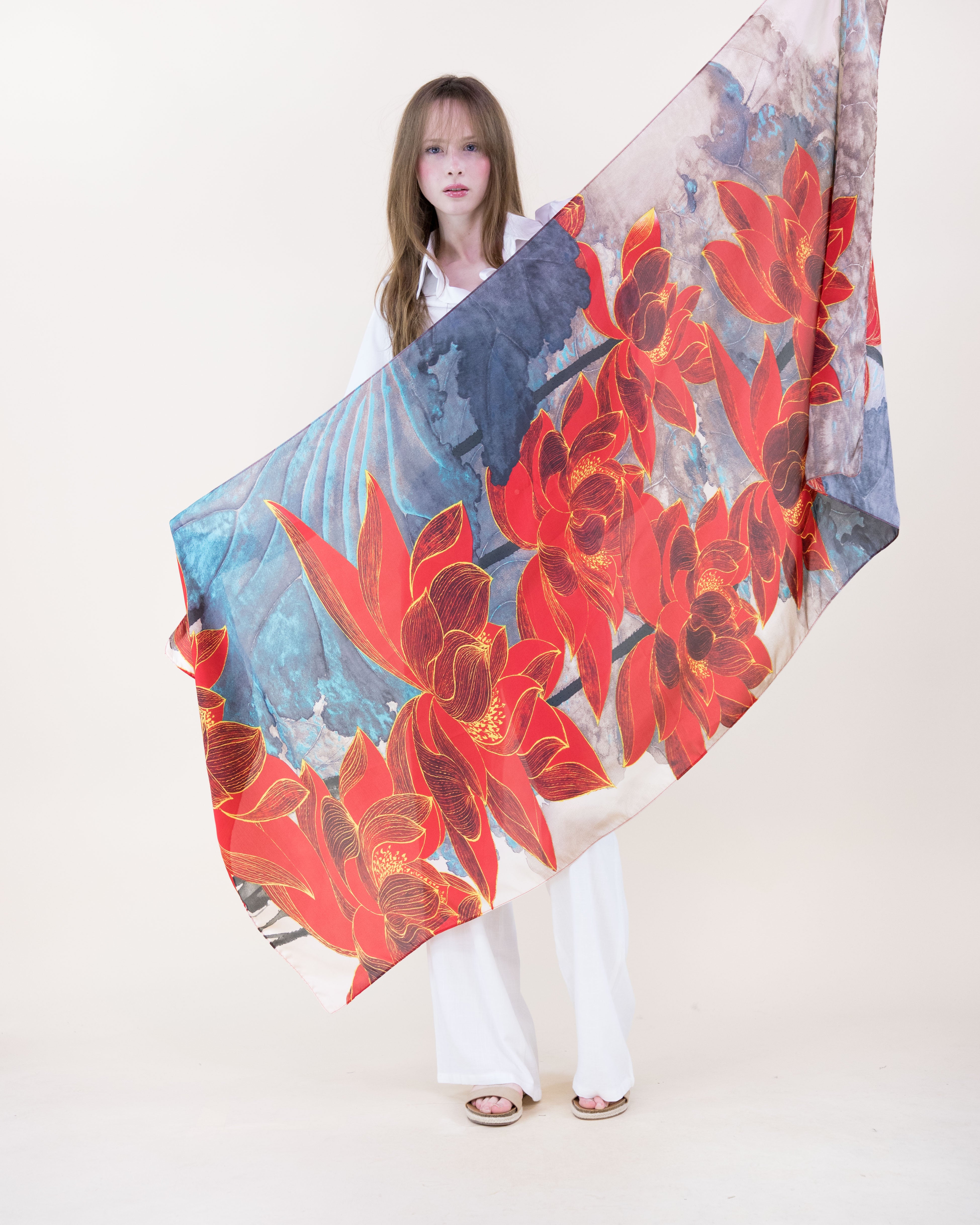 Clematis Satin Long Scarf