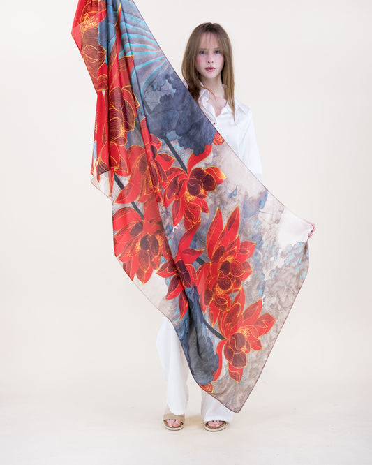 Clematis Satin Long Scarf