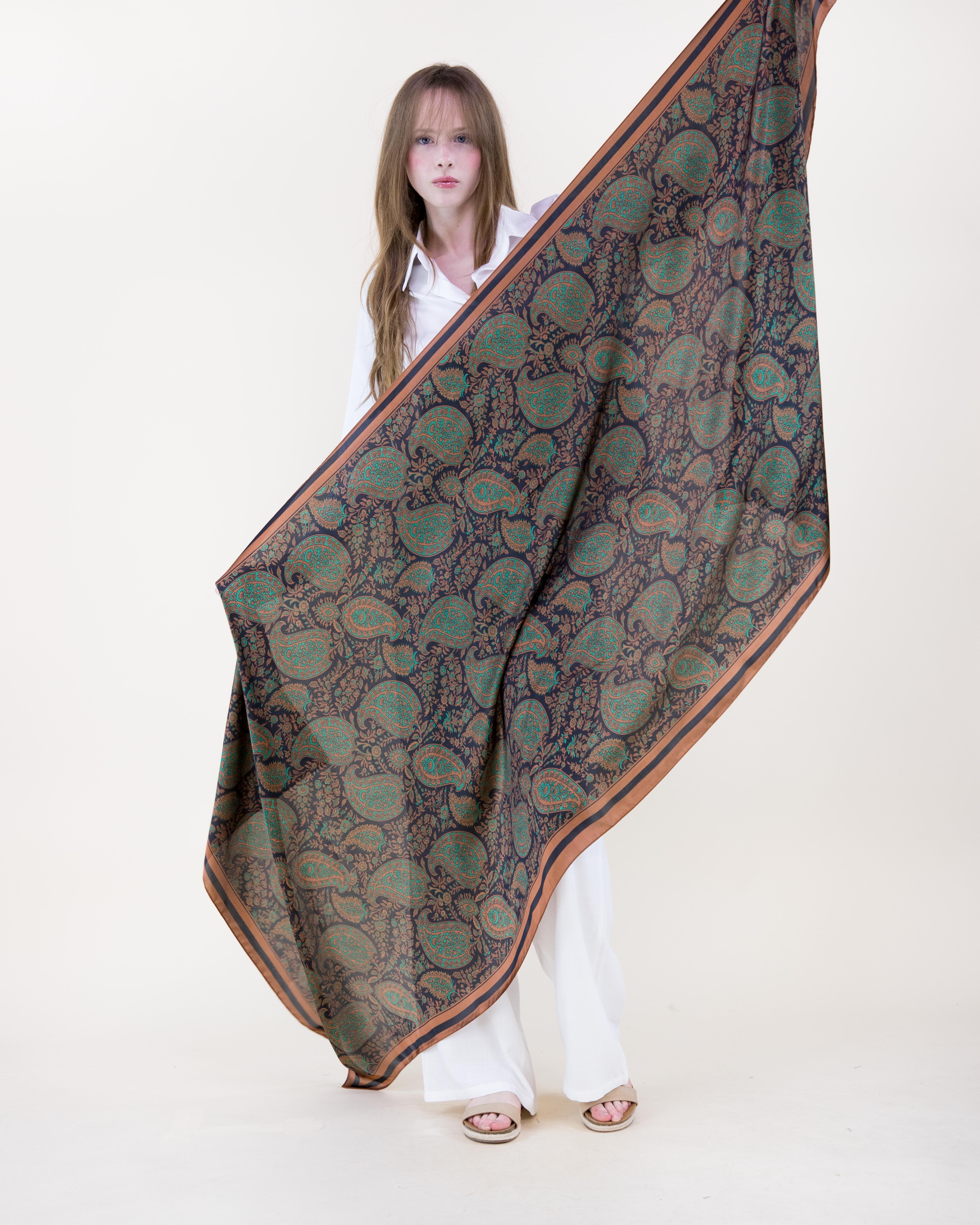 Moody Paisley Satin Long Scarf