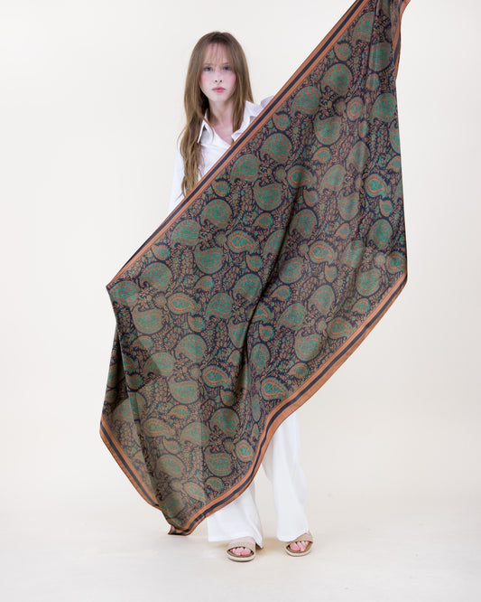 Moody Paisley Satin Long Scarf