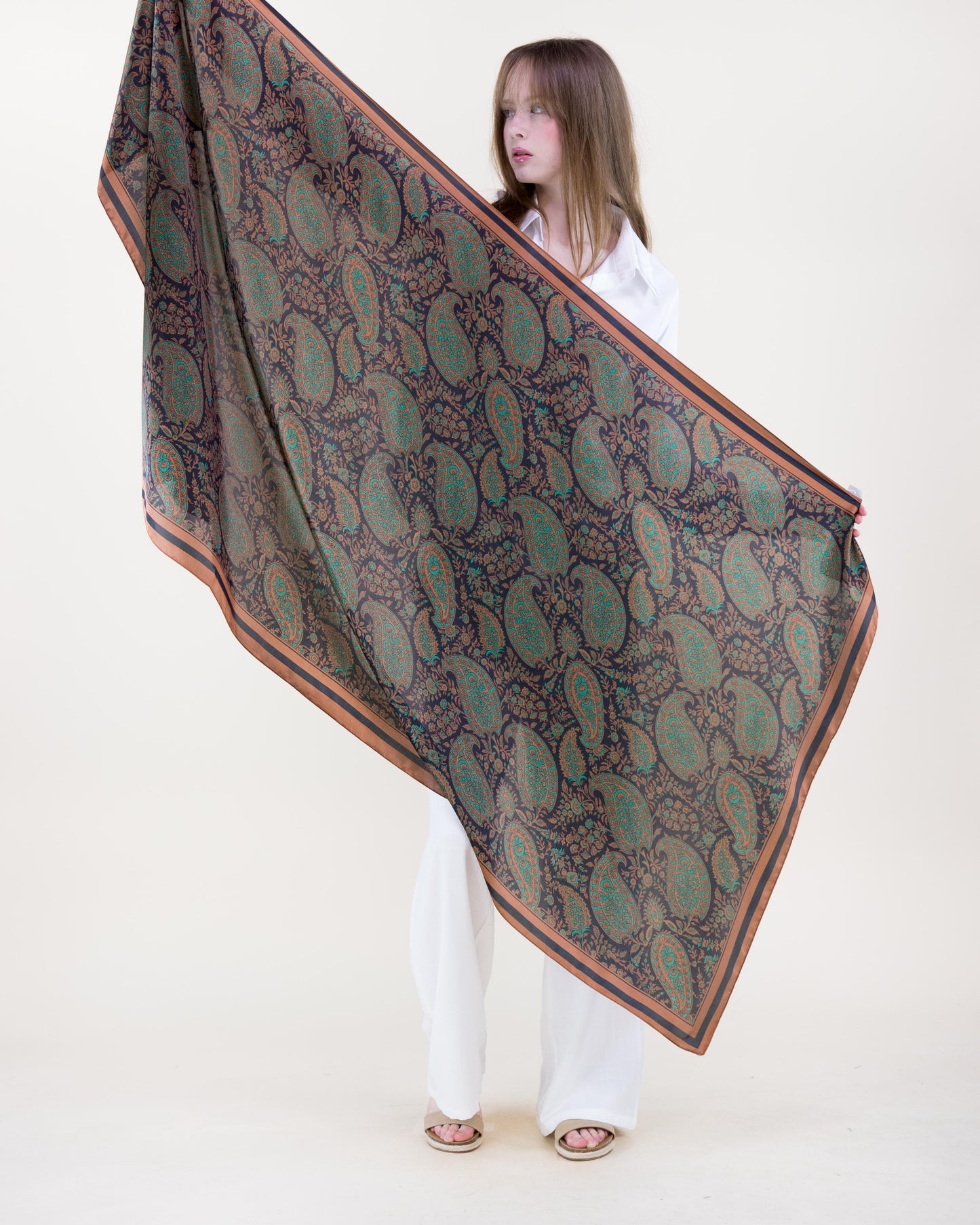 Moody Paisley Satin Long Scarf