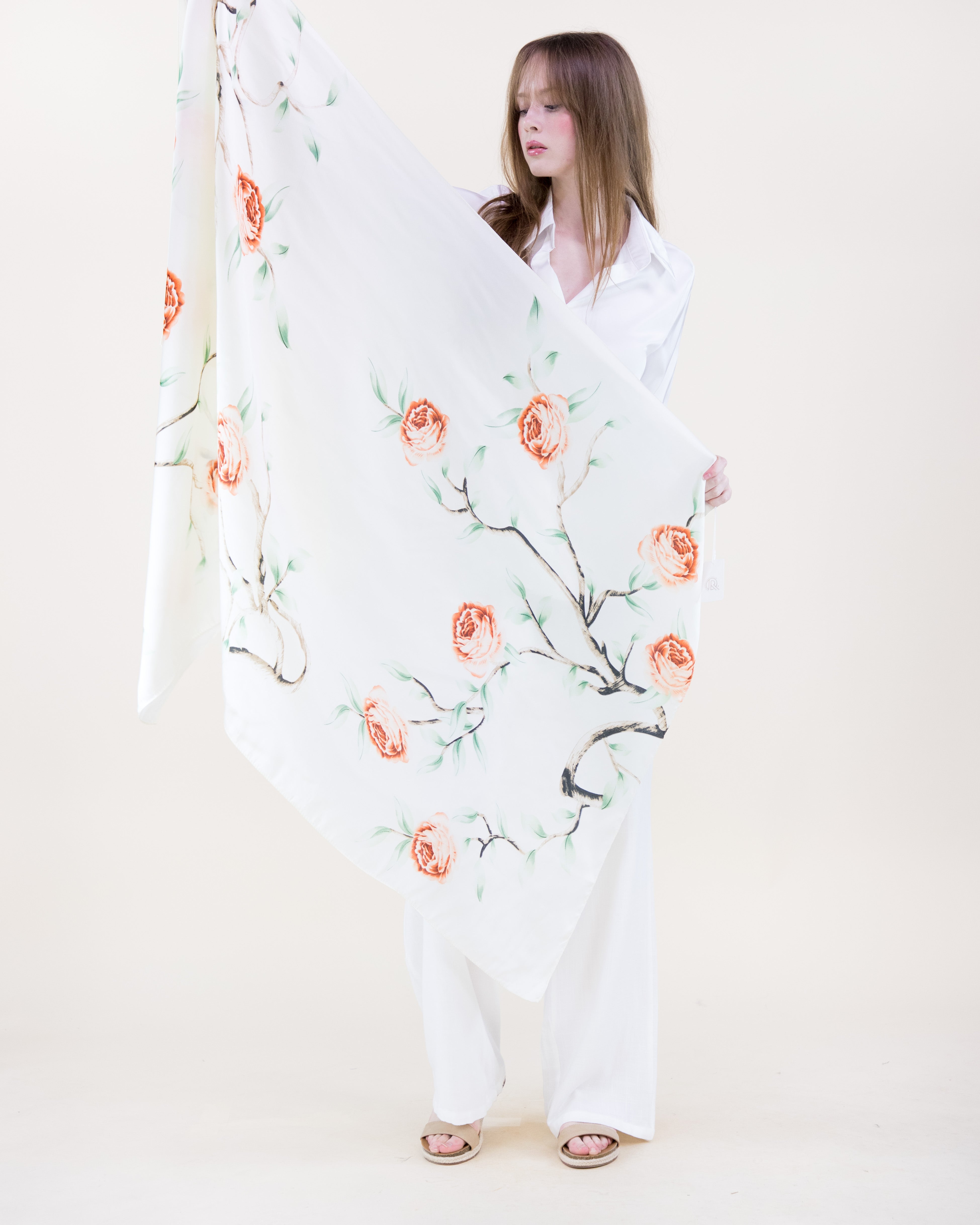 Rose Branch Satin Long Scarf