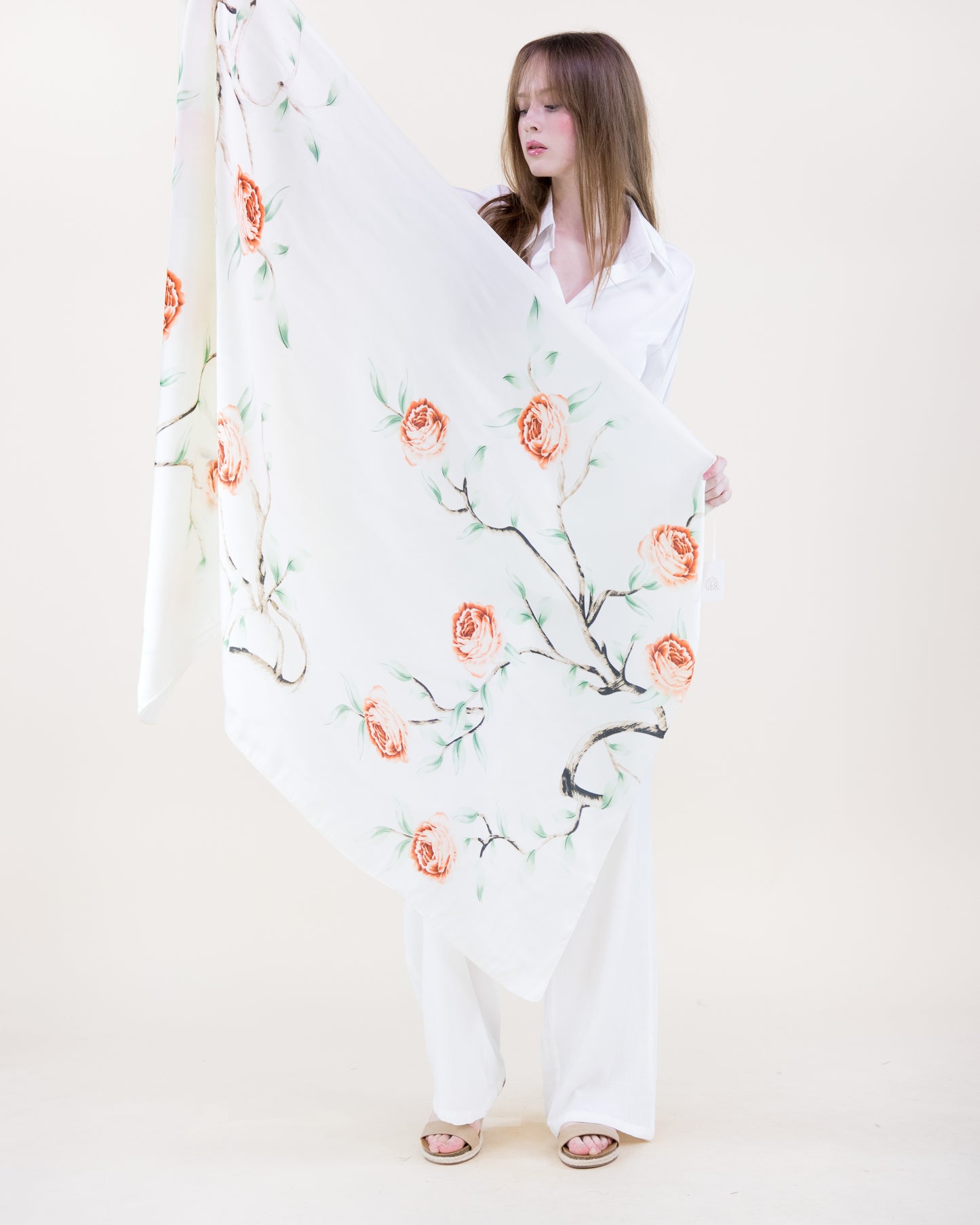Rose Branch Satin Long Scarf