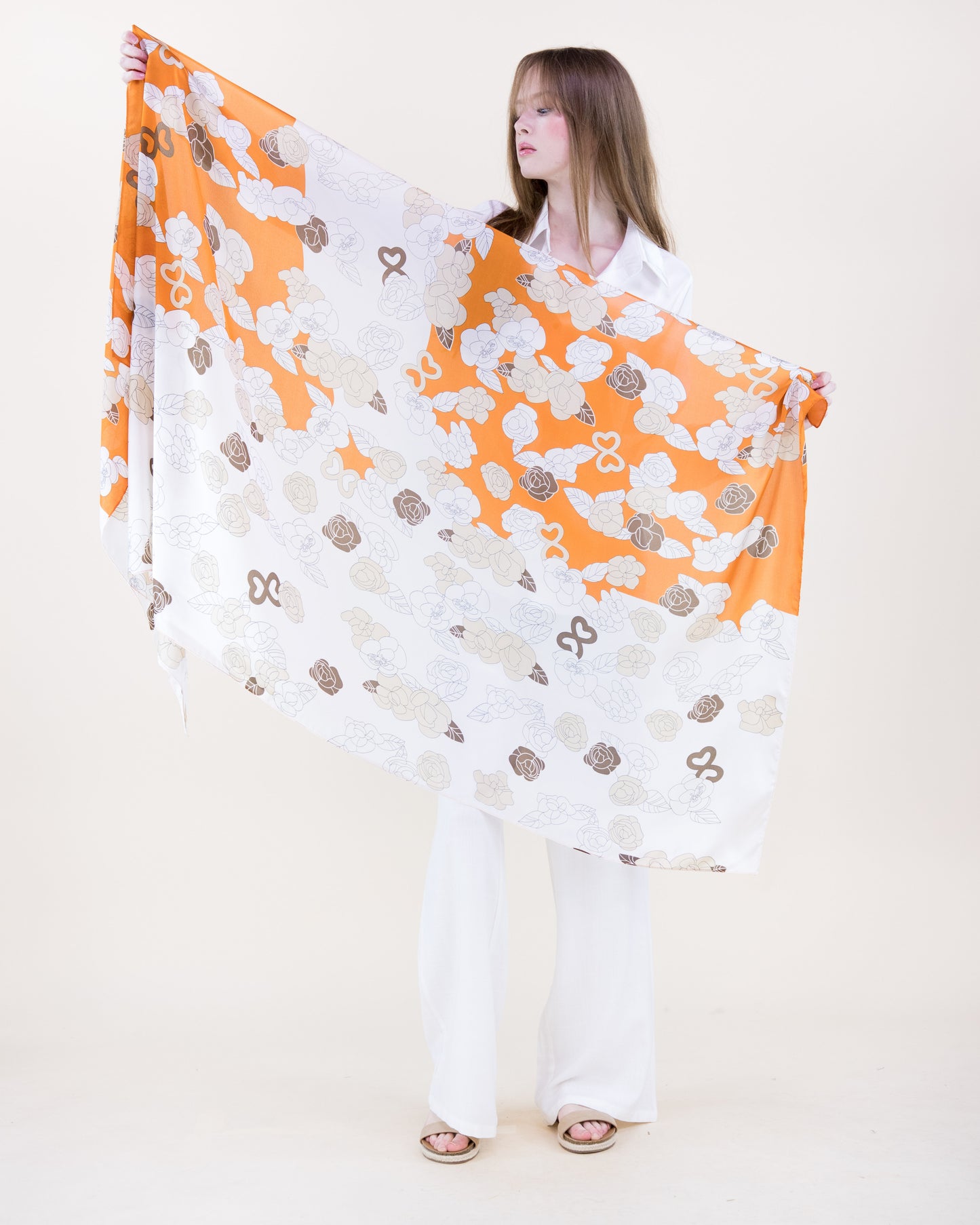 Peony Roses Contour Satin Long Scarf