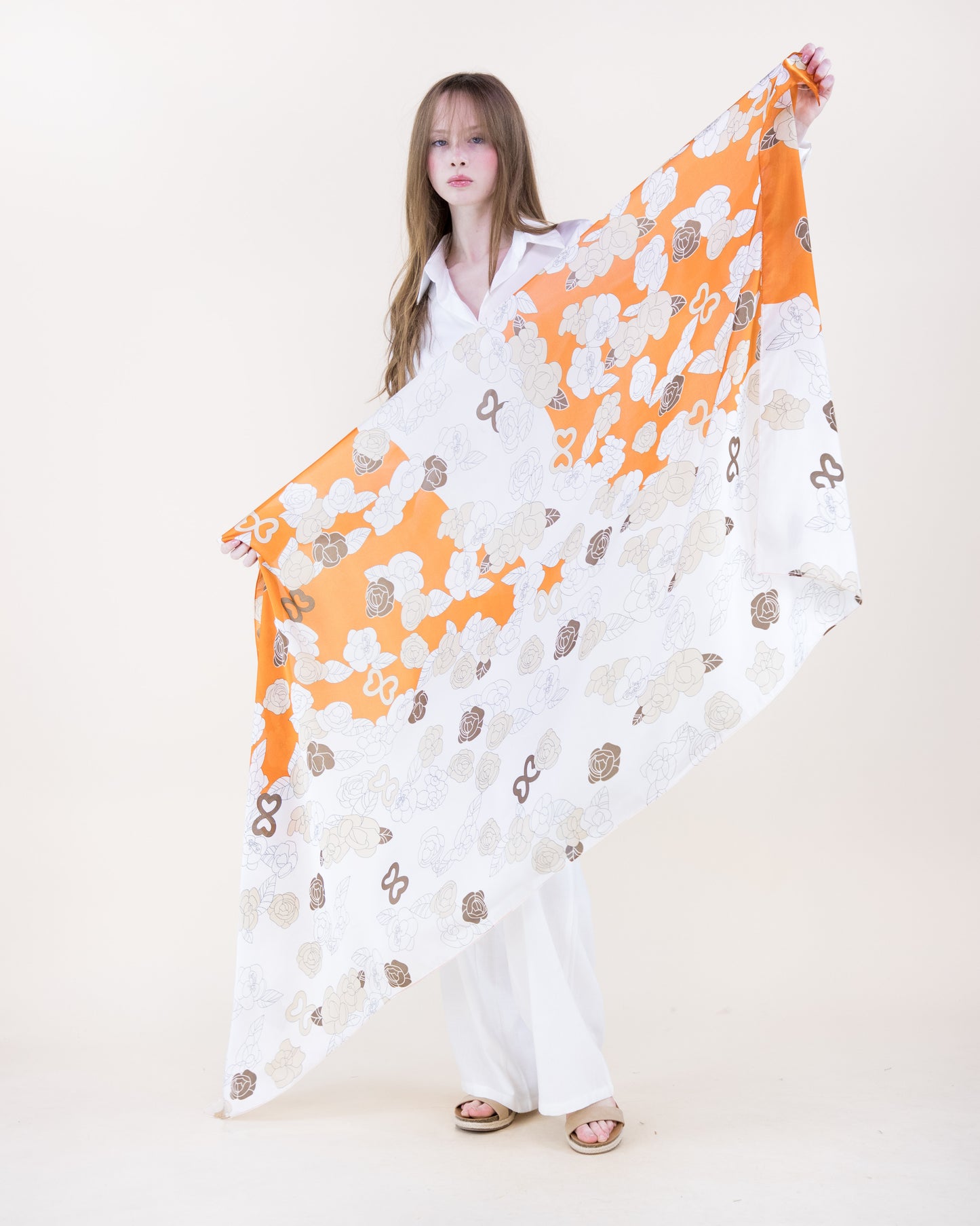 Peony Roses Contour Satin Long Scarf