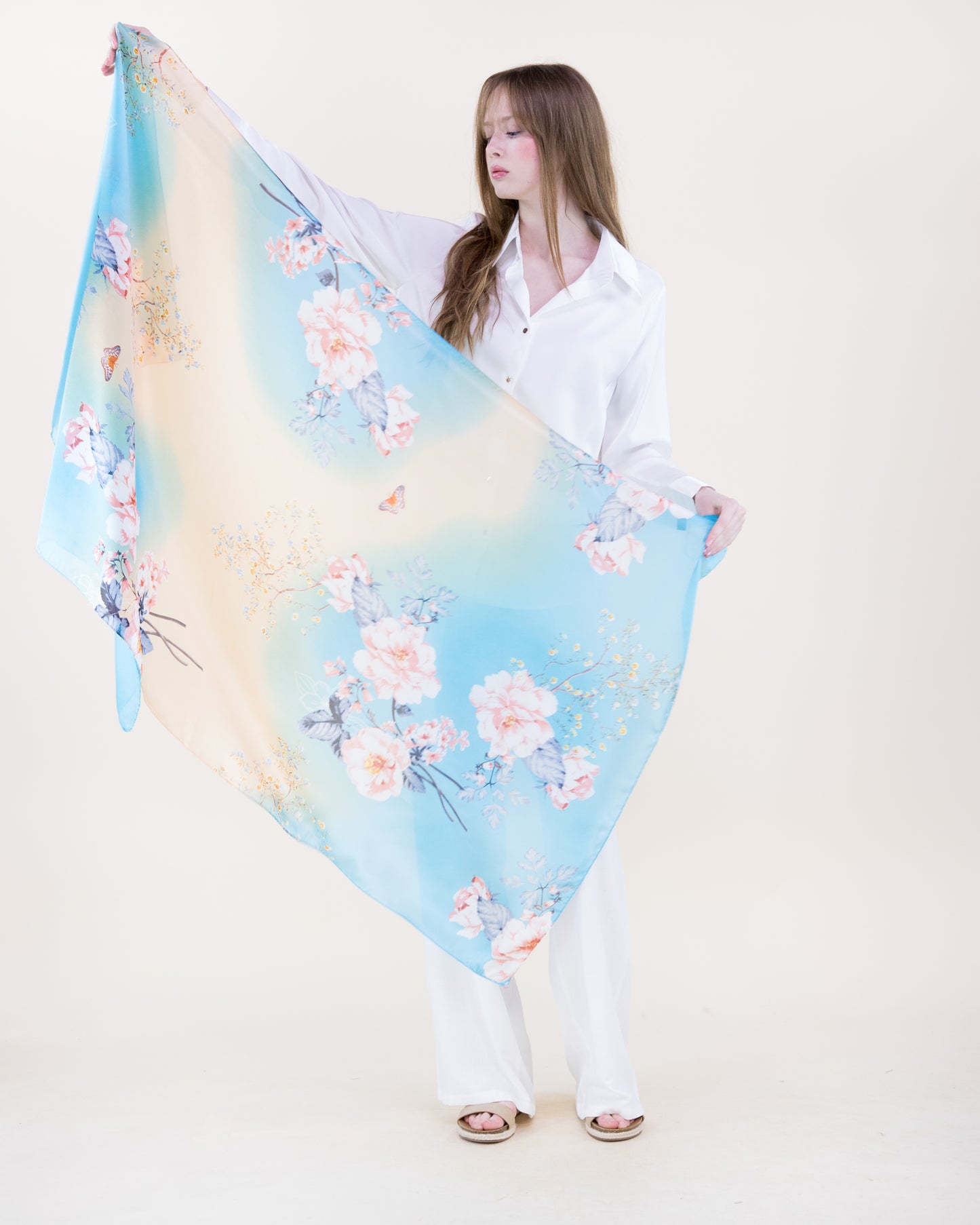 Illusion Garden Satin Long Scarf