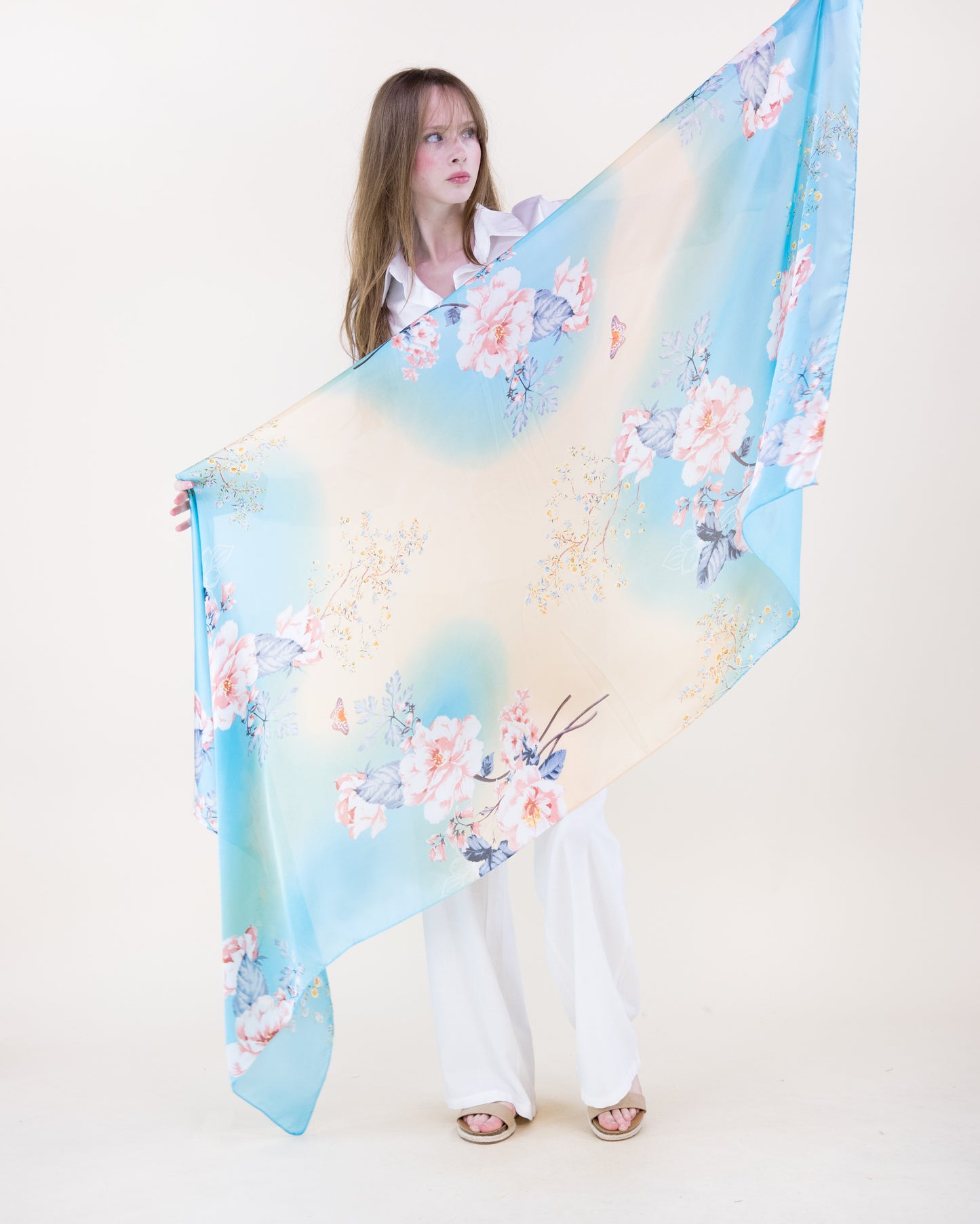 Illusion Garden Satin Long Scarf