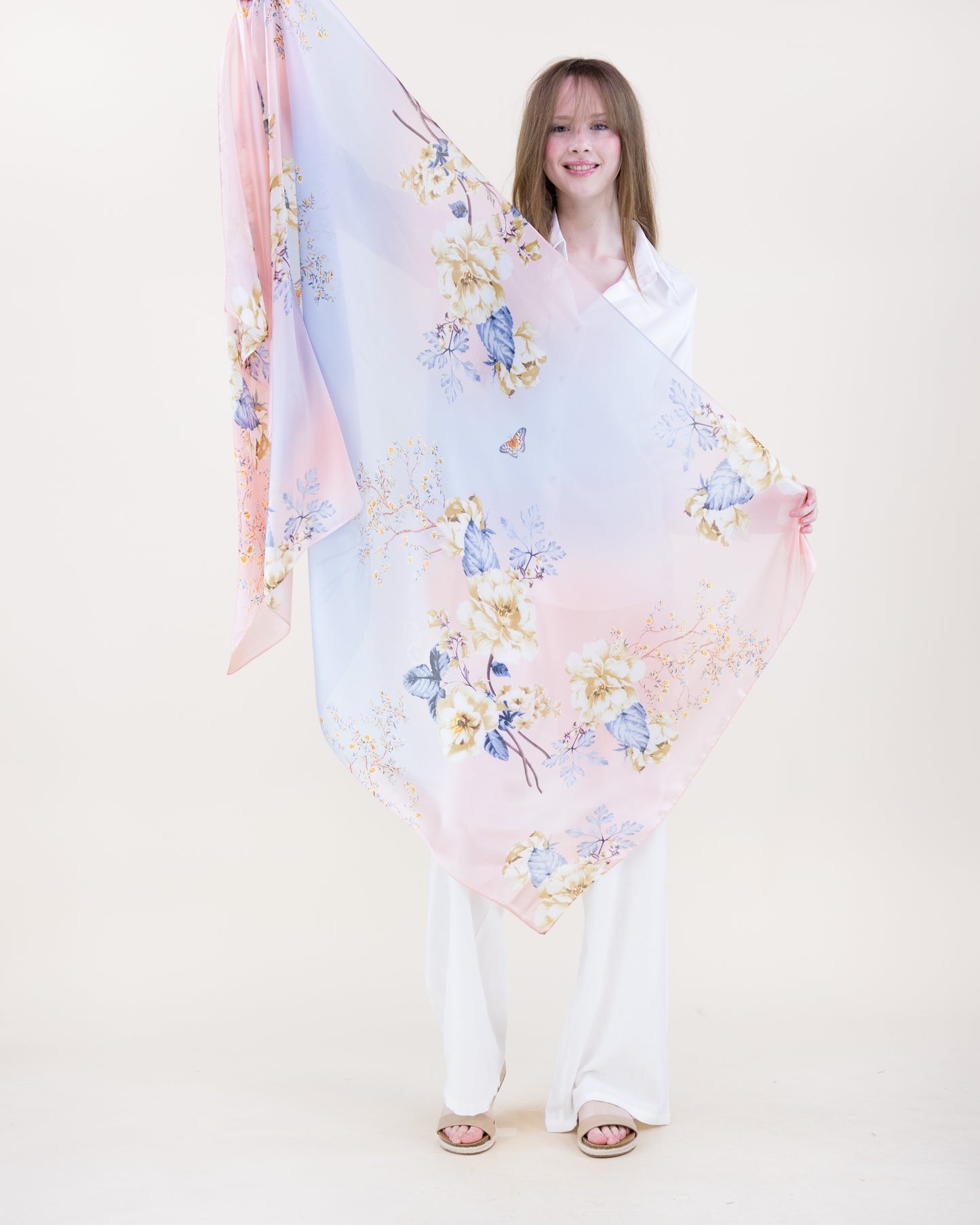 Illusion Garden Satin Long Scarf