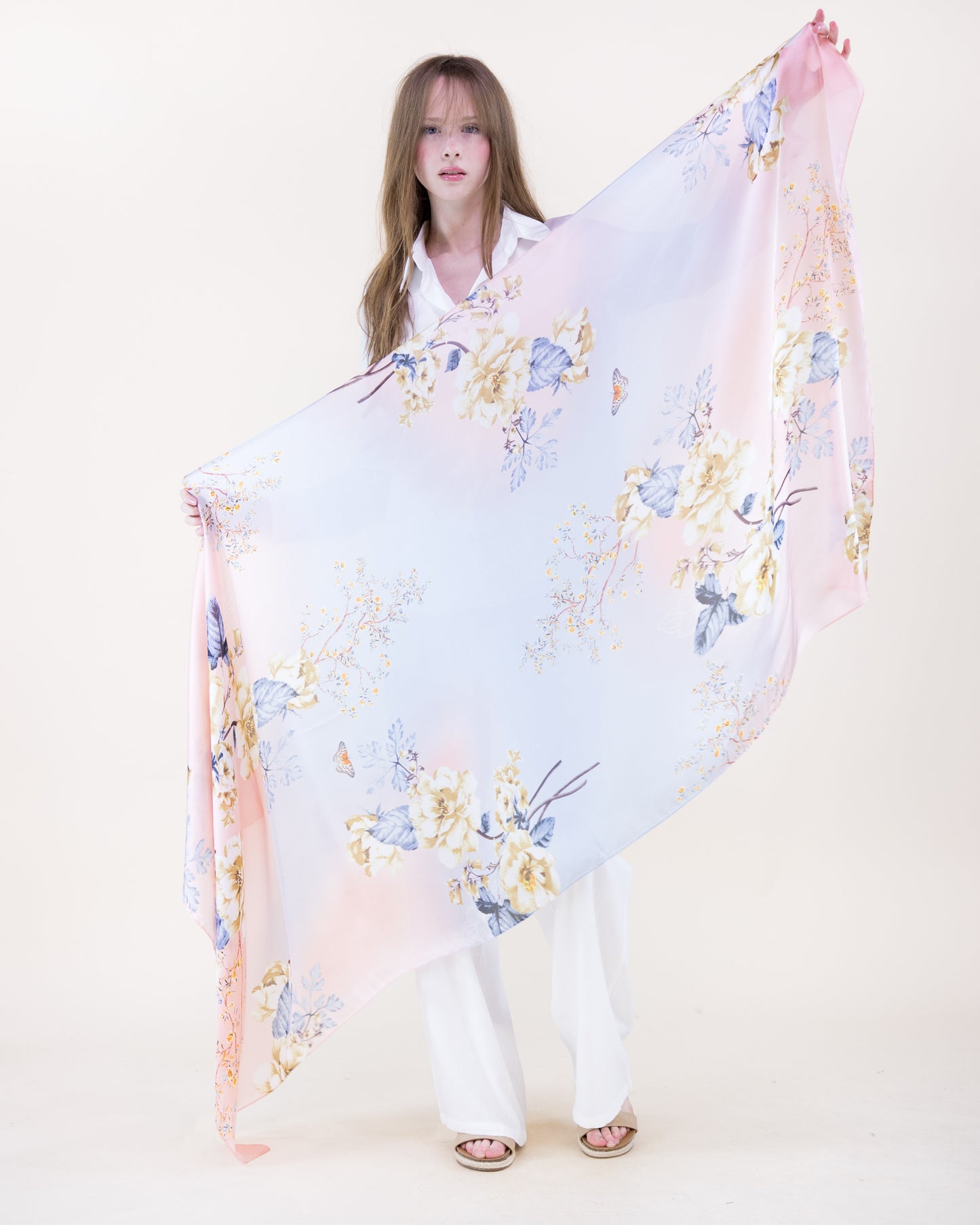 Illusion Garden Satin Long Scarf