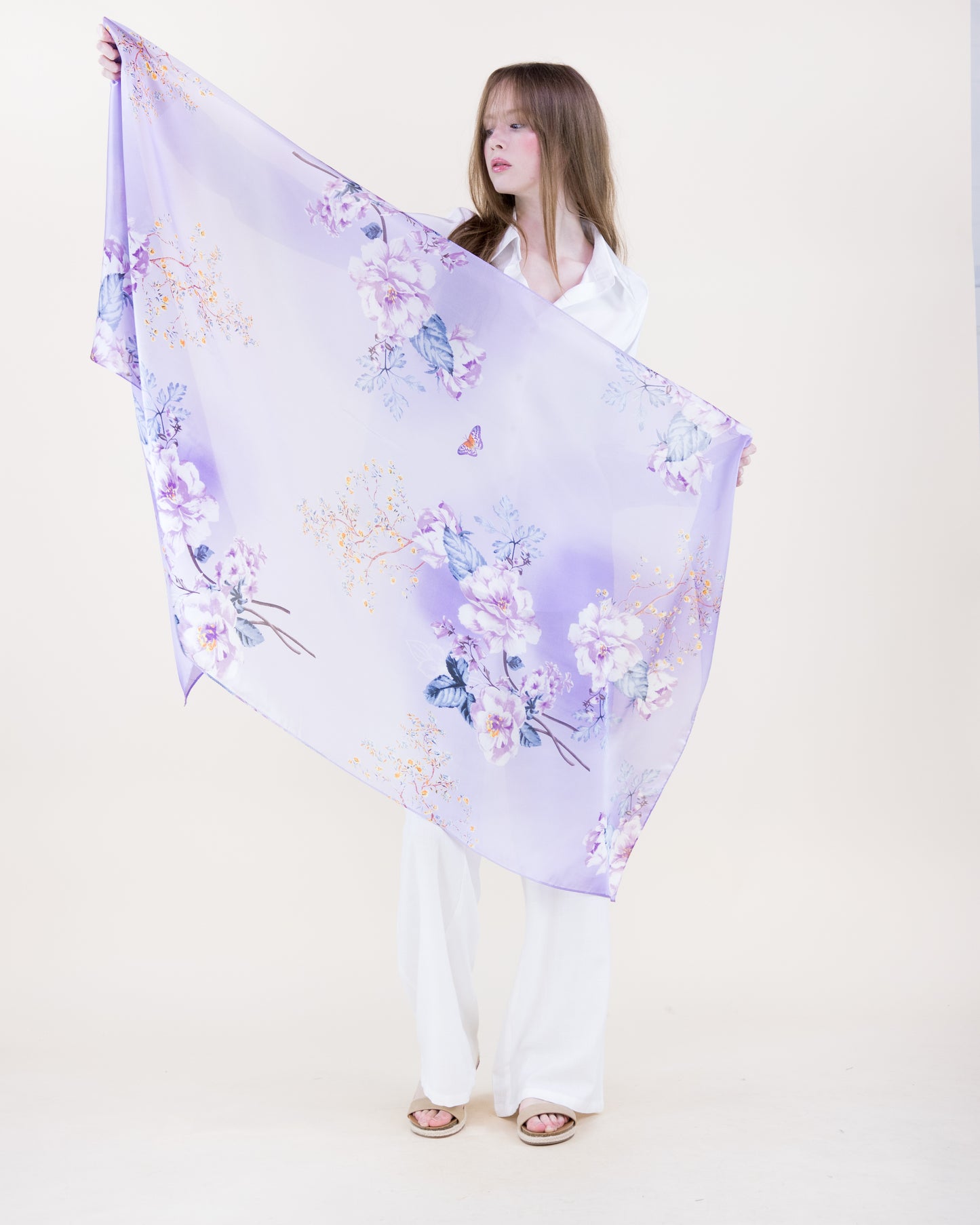 Illusion Garden Satin Long Scarf