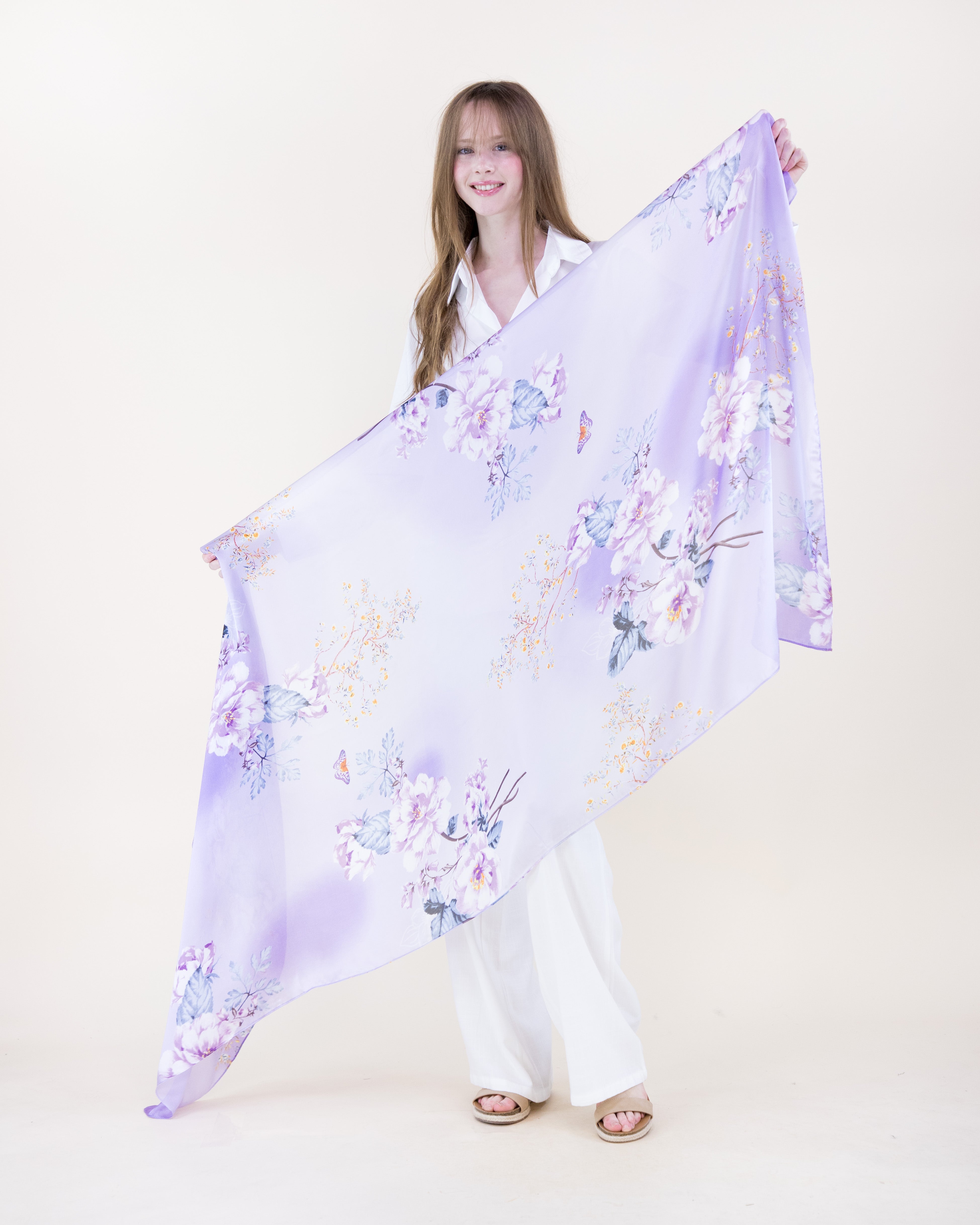 Illusion Garden Satin Long Scarf