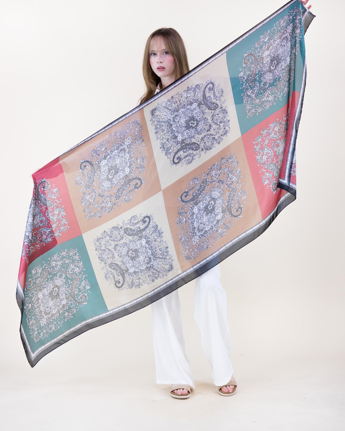 Paisley Floral Collage Satin Long Scarf