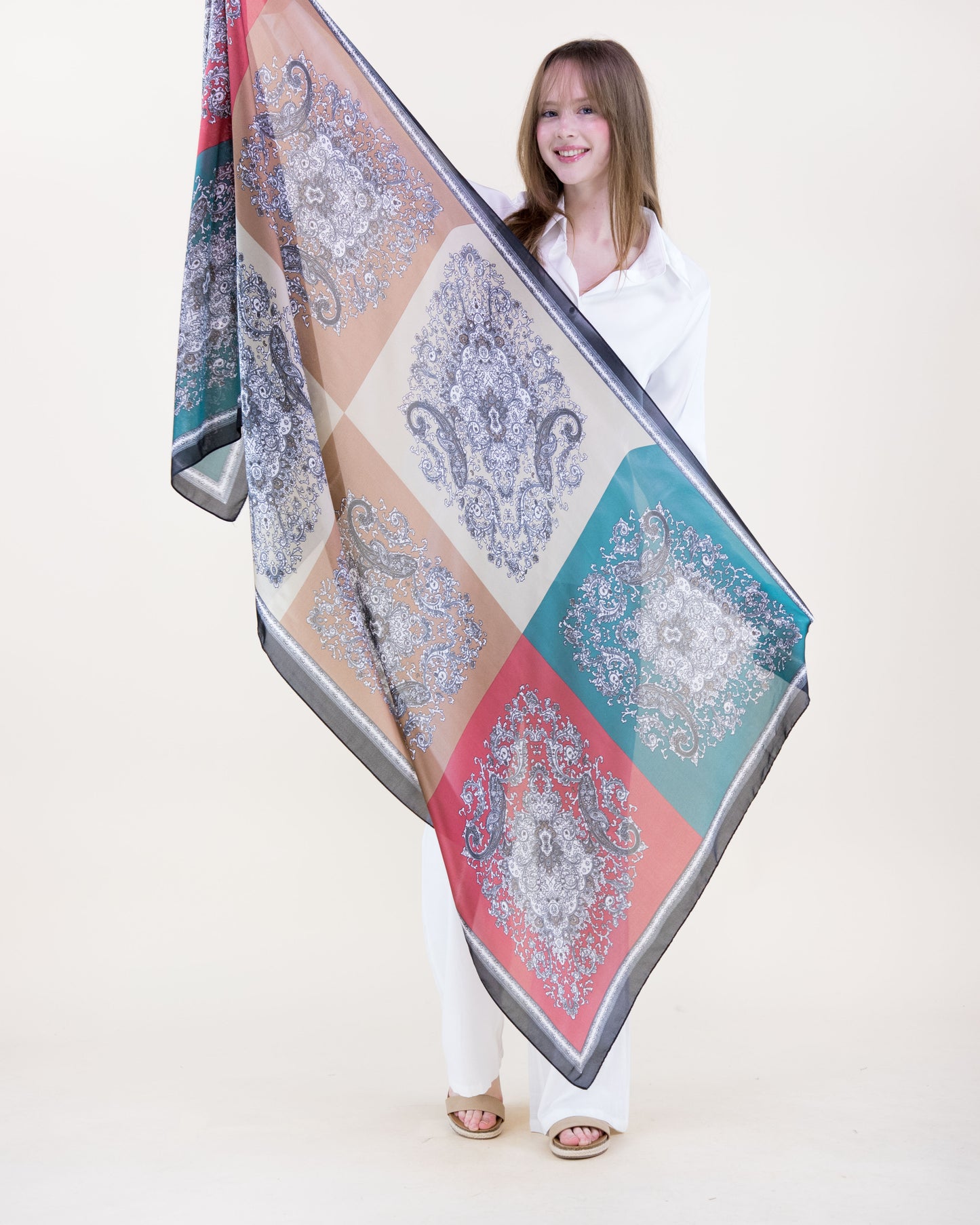 Paisley Floral Collage Satin Long Scarf