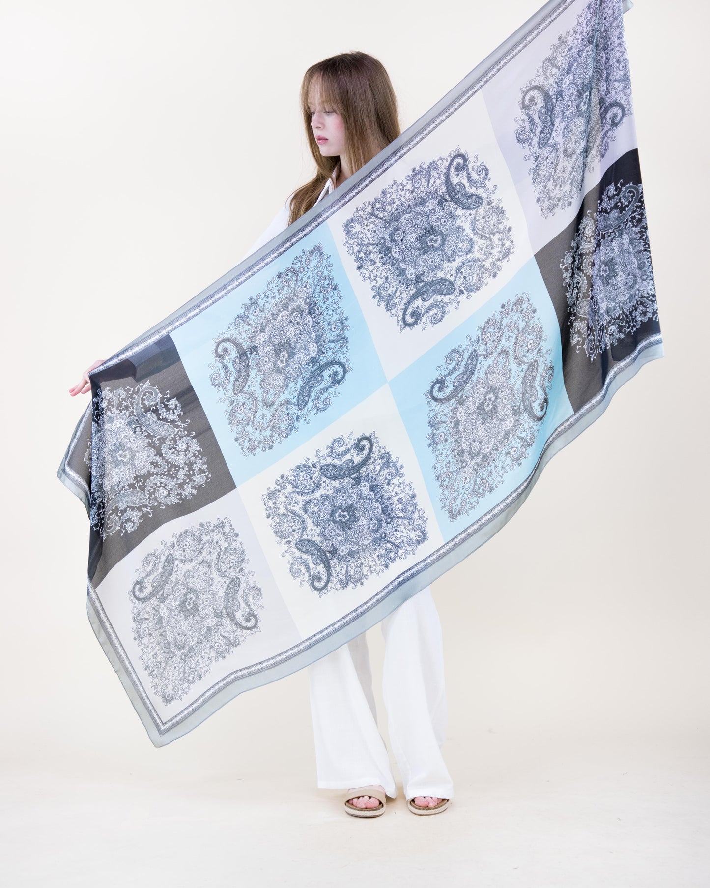 Paisley Floral Collage Satin Long Scarf