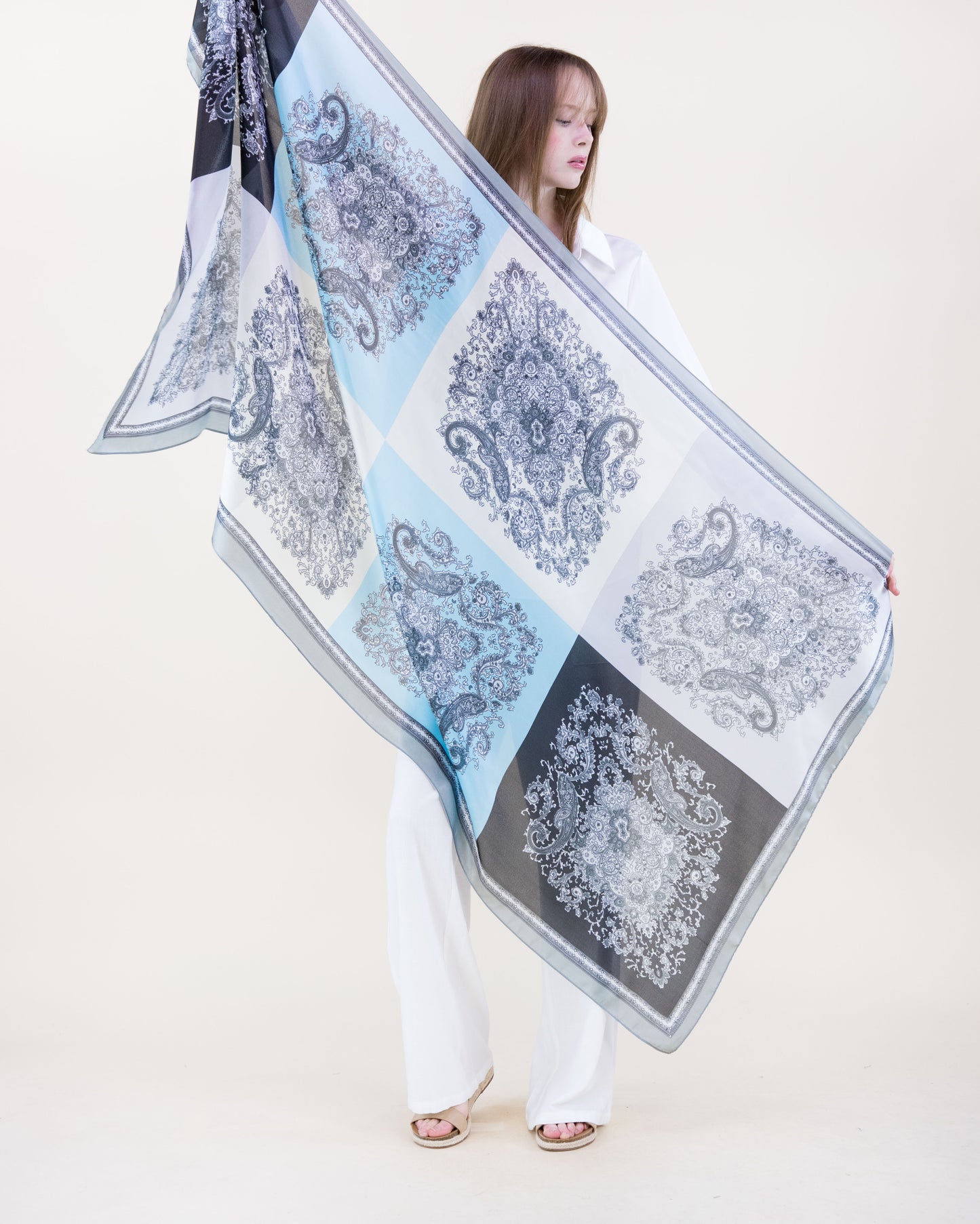 Paisley Floral Collage Satin Long Scarf