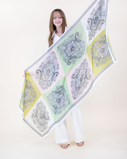 Paisley Floral Collage Satin Long Scarf