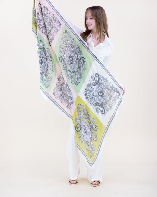 Paisley Floral Collage Satin Long Scarf